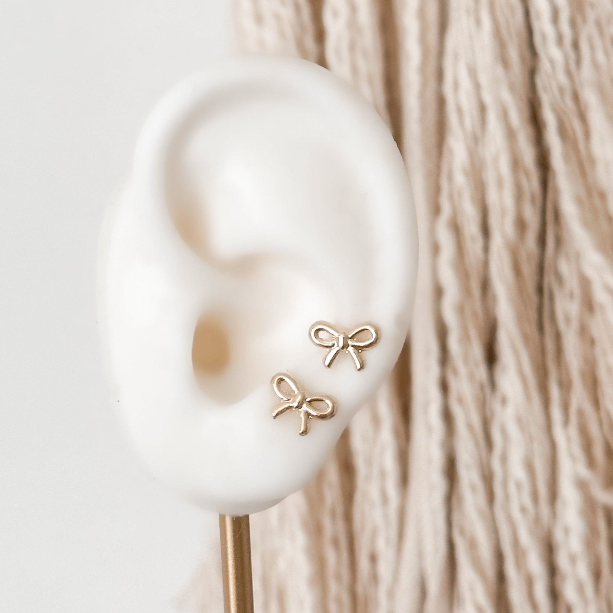 10K Gold Bow Stud Earrings – Hypoallergenic, Screw Back - Liv.Aura Jewelry