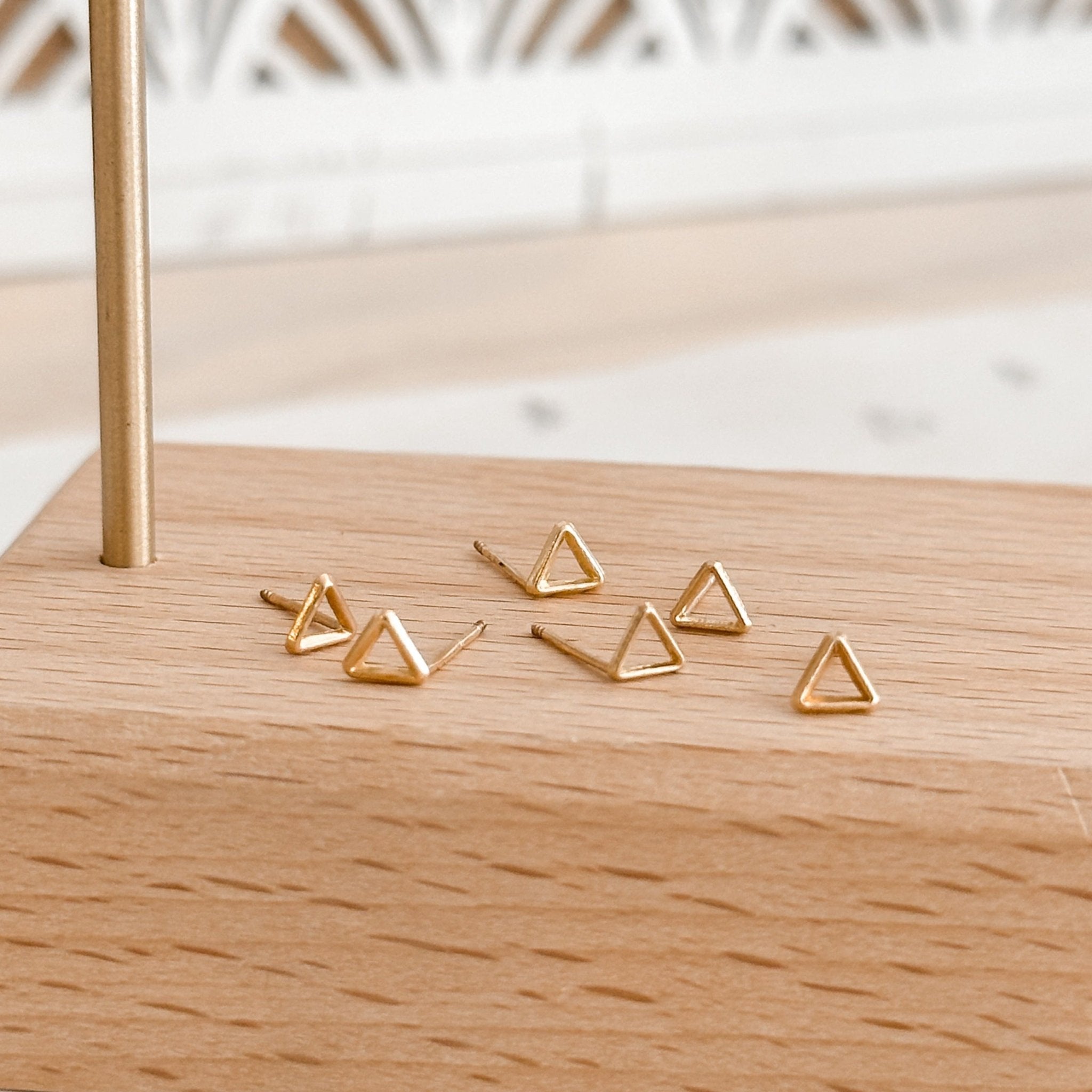 10K Gold Open Triangle Stud Earrings | Screw Back, Hypoallergenic - Liv.Aura Jewelry