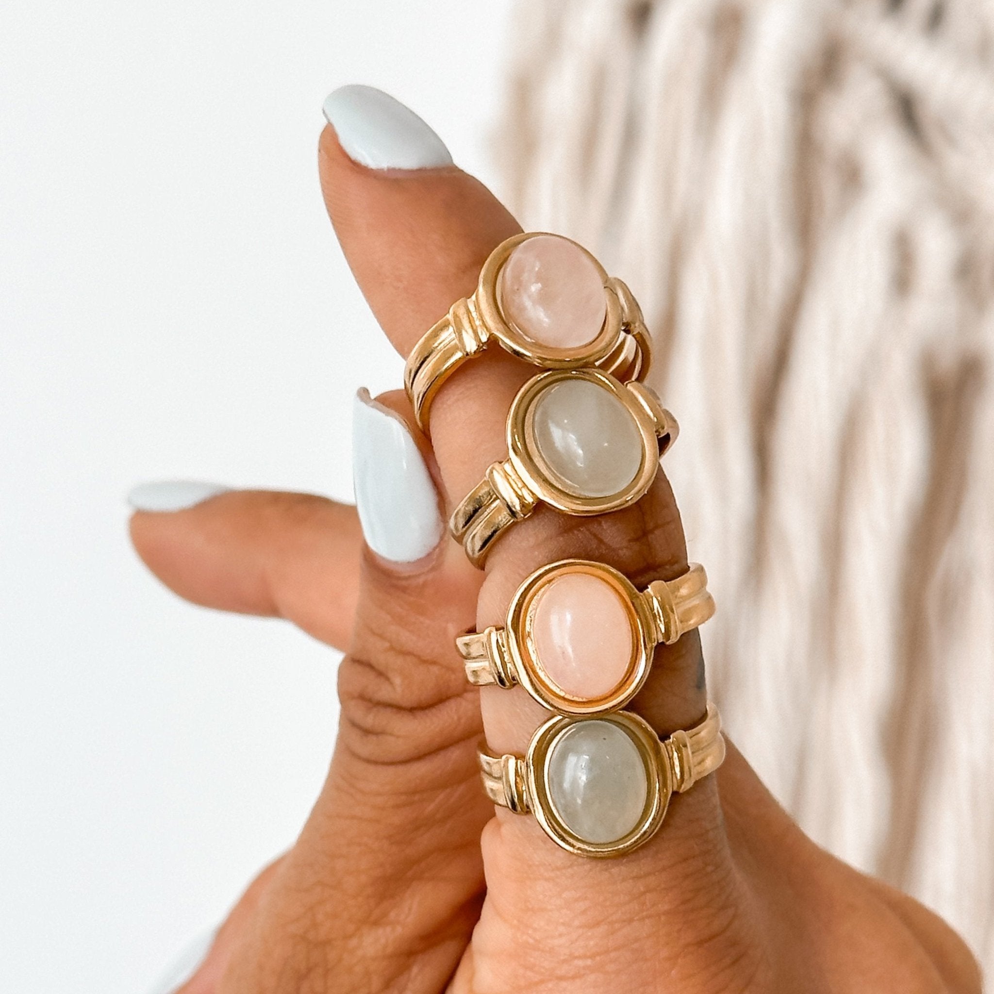 18K Gold Ring with Natural Pink Stone – Adjustable, Waterproof & Hypoallergenic - Liv.Aura Jewelry