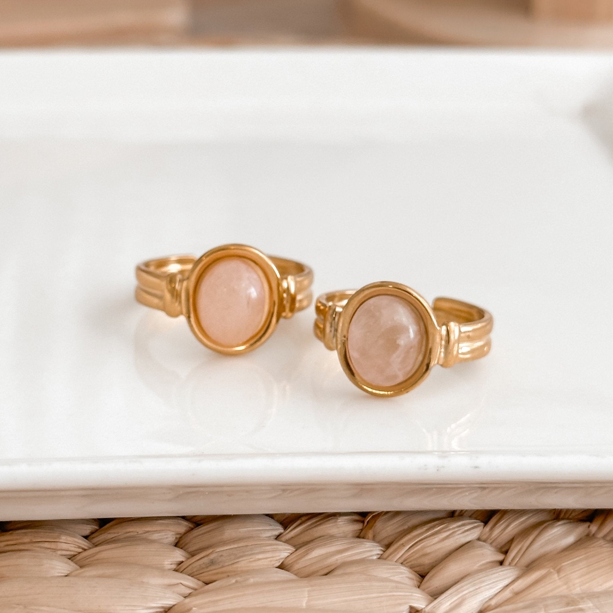 18K Gold Ring with Natural Pink Stone – Adjustable, Waterproof & Hypoallergenic - Liv.Aura Jewelry