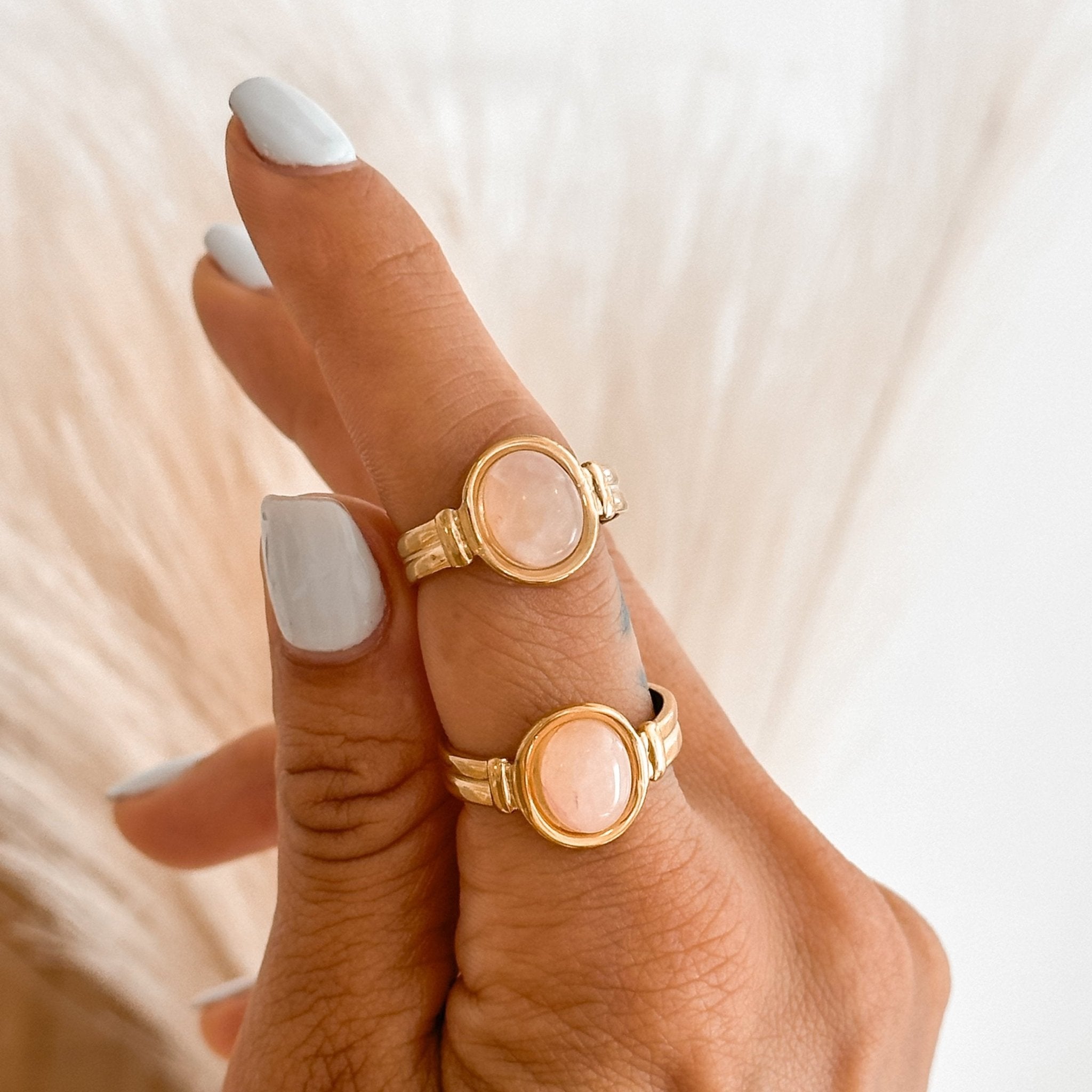 18K Gold Ring with Natural Pink Stone – Adjustable, Waterproof & Hypoallergenic - Liv.Aura Jewelry