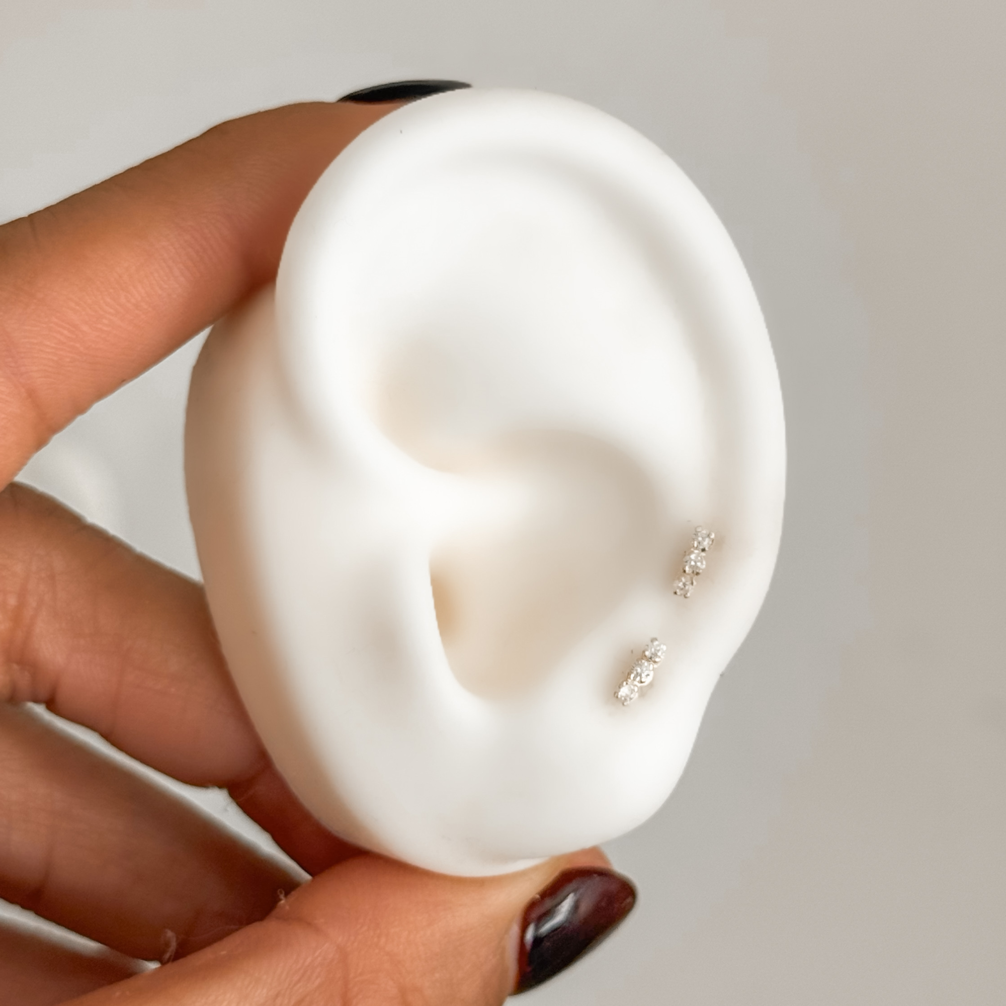 10k Gold White CZ Bar Stud Earrings