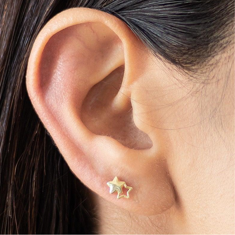 10K Gold Double Star Stud Earrings
