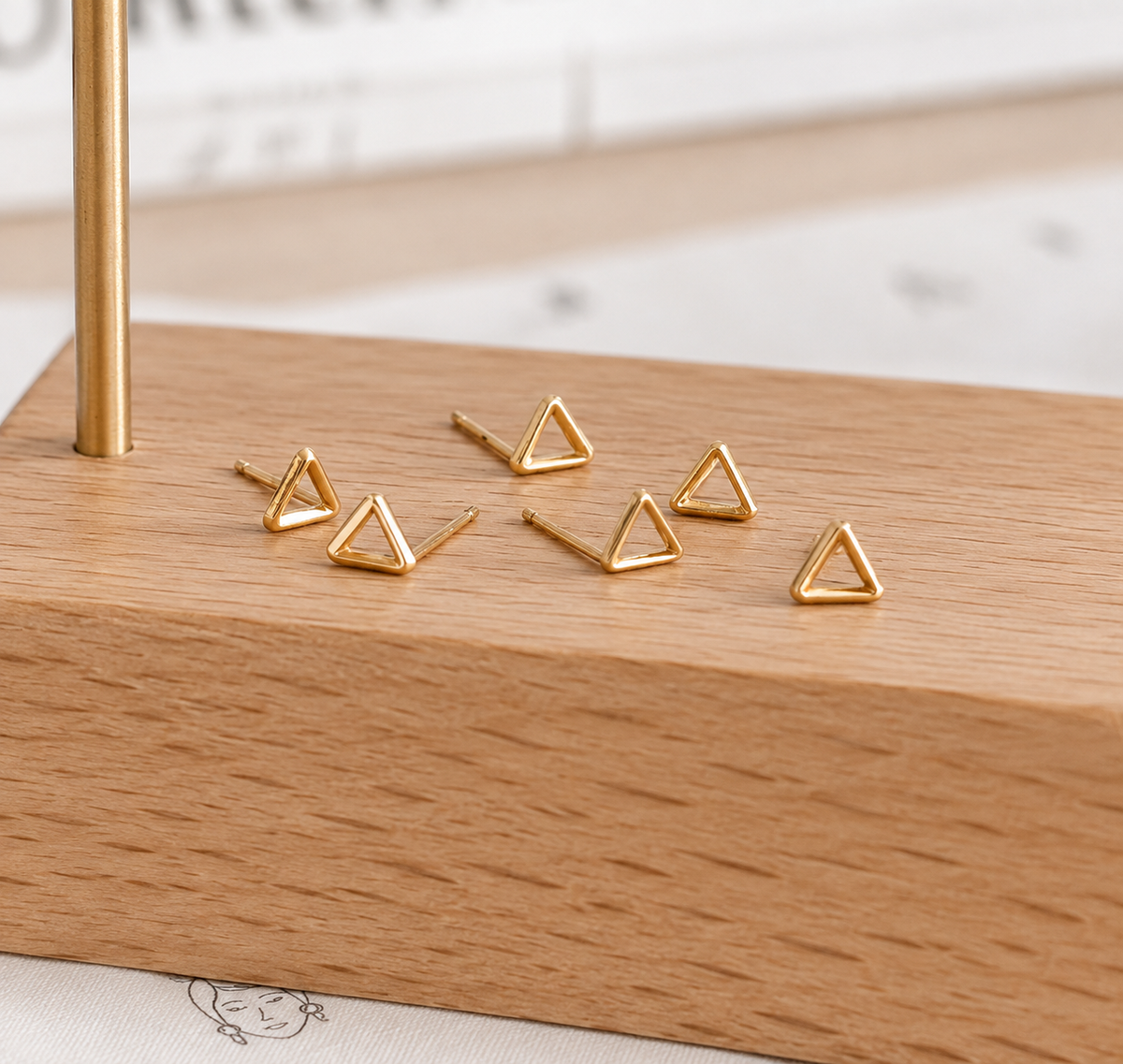 10K & 14K Solid Gold Open Triangle Stud Earrings