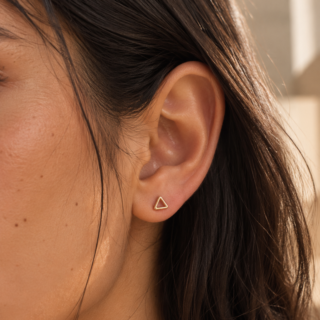 10K & 14K Solid Gold Open Triangle Stud Earrings