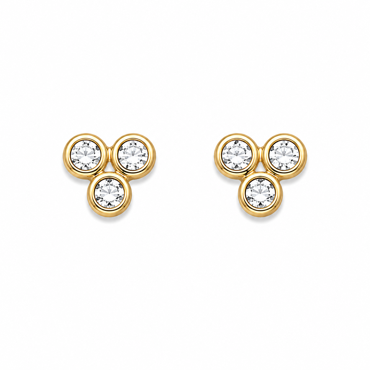 10K Gold CZ Mini Trio Bezel Stud Earrings