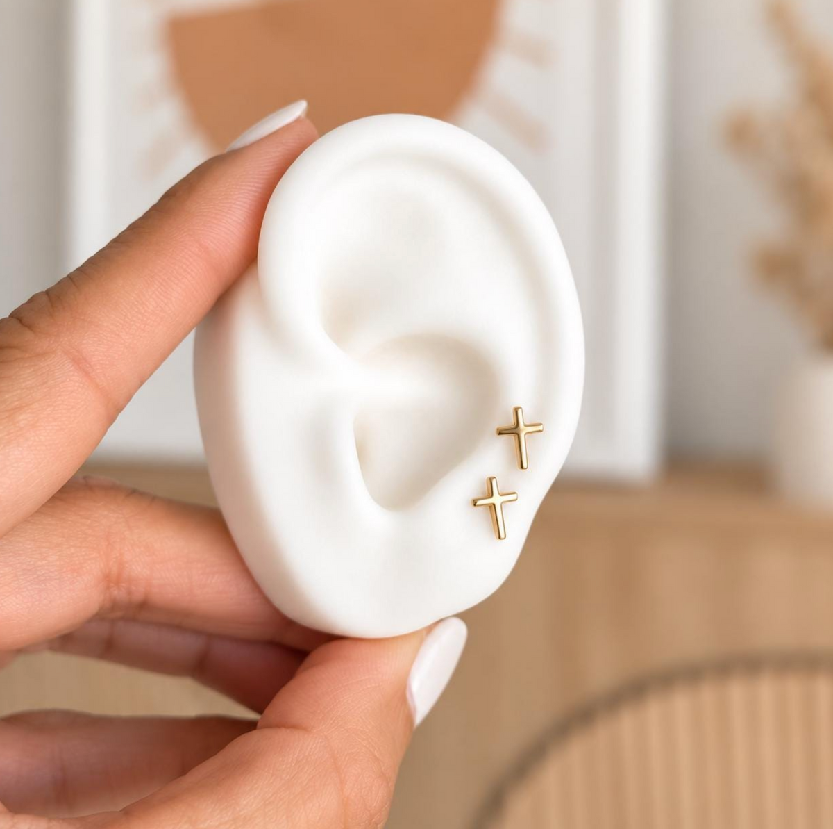 10K & 14K Solid Gold Cross Stud Earrings