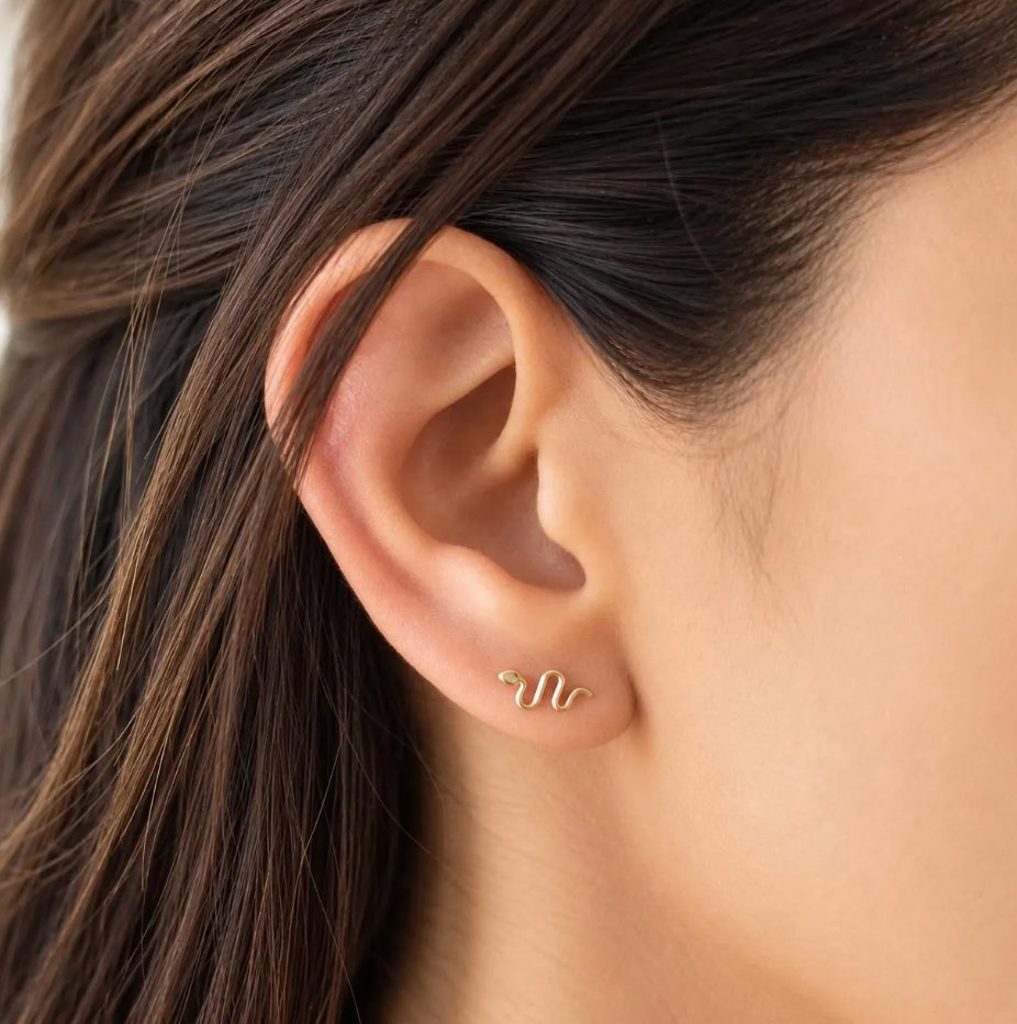 10K & 14K Solid Gold Snake Stud Earrings