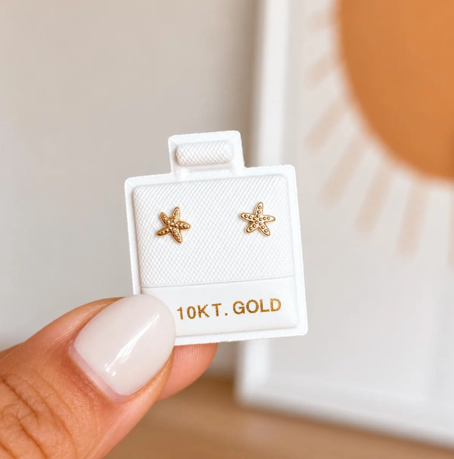 10K Solid Gold Starfish Stud Earrings