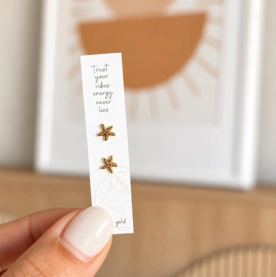 10K Solid Gold Starfish Stud Earrings