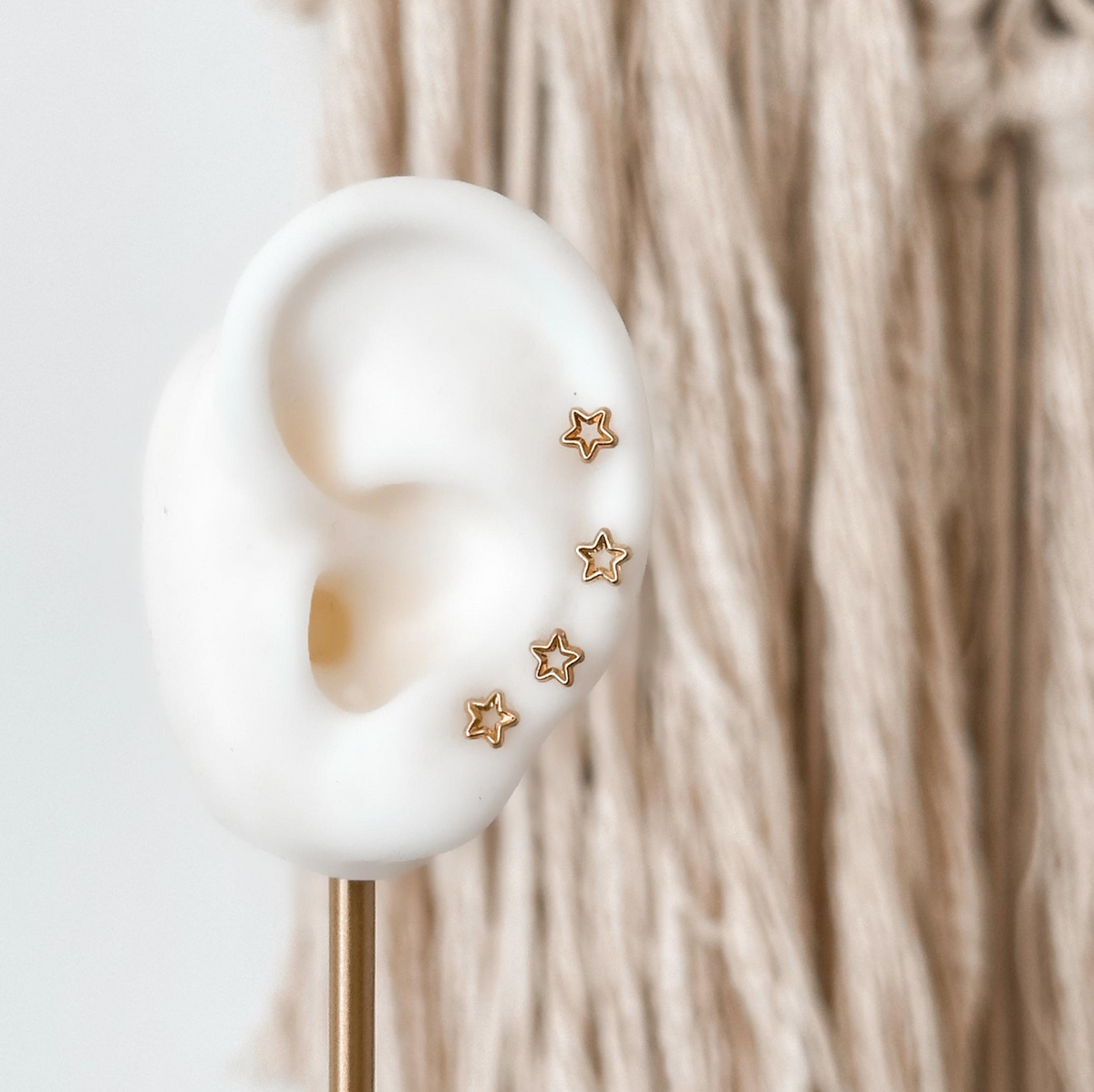 10K & 14K Solid Gold Open Star Stud Earrings