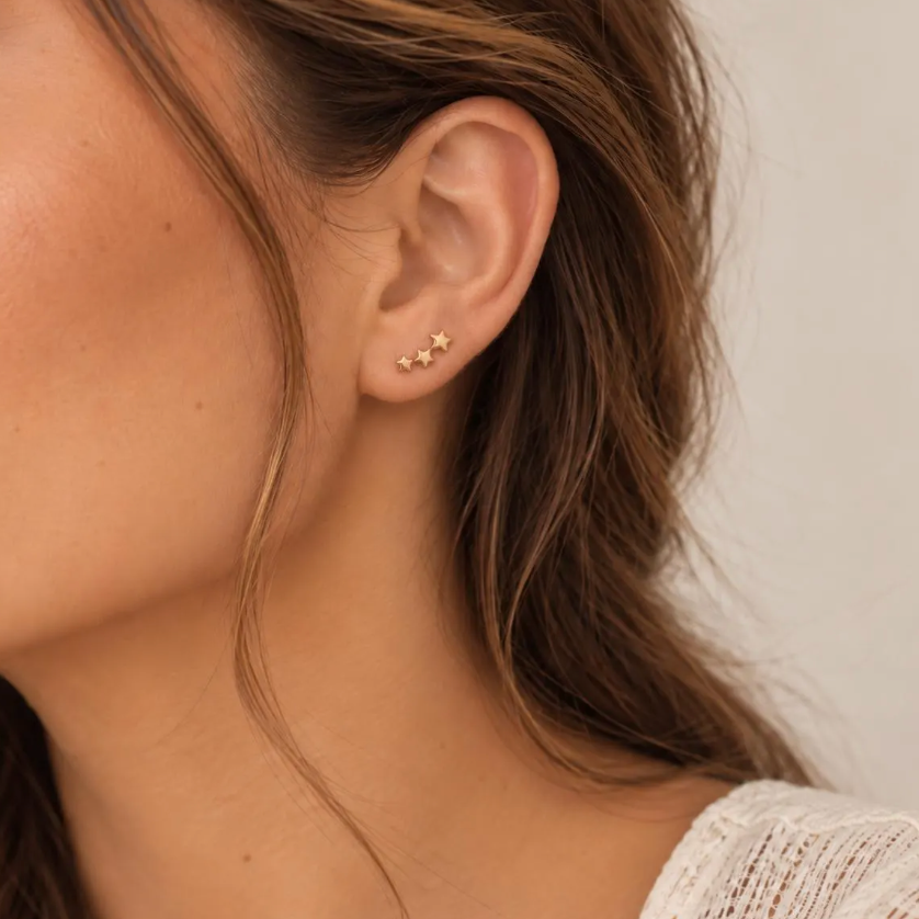 10K Gold Star Ear Climbers Stud Earrings - Liv Aura photo 2