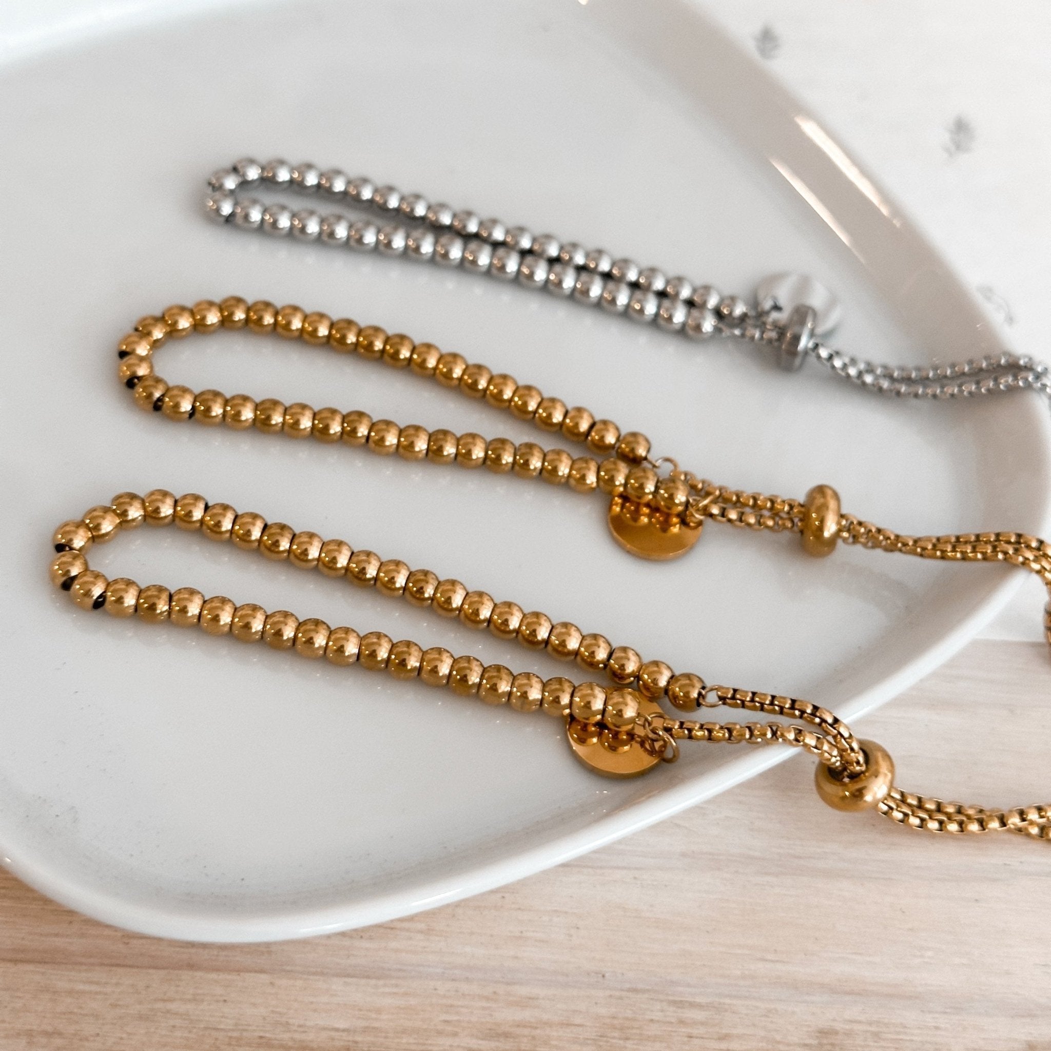 Adjustable Gold & Silver Bead Slider Bracelet 18K Gold - Liv.Aura Jewelry