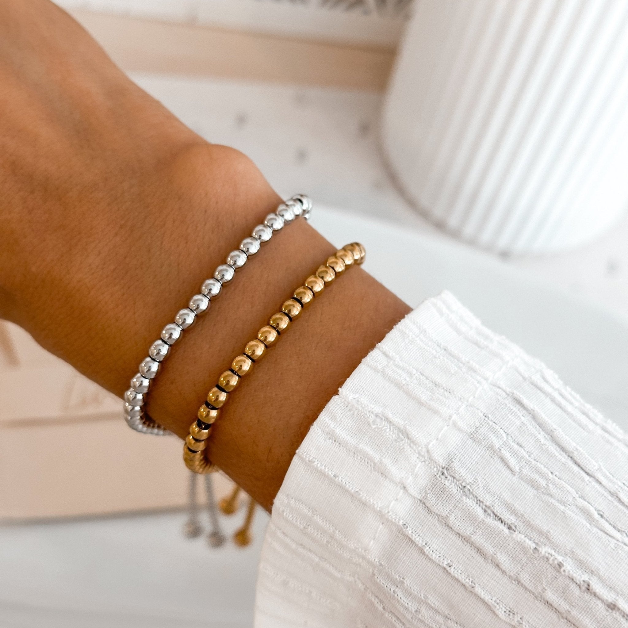 Adjustable Gold & Silver Bead Slider Bracelet 18K Gold - Liv.Aura Jewelry
