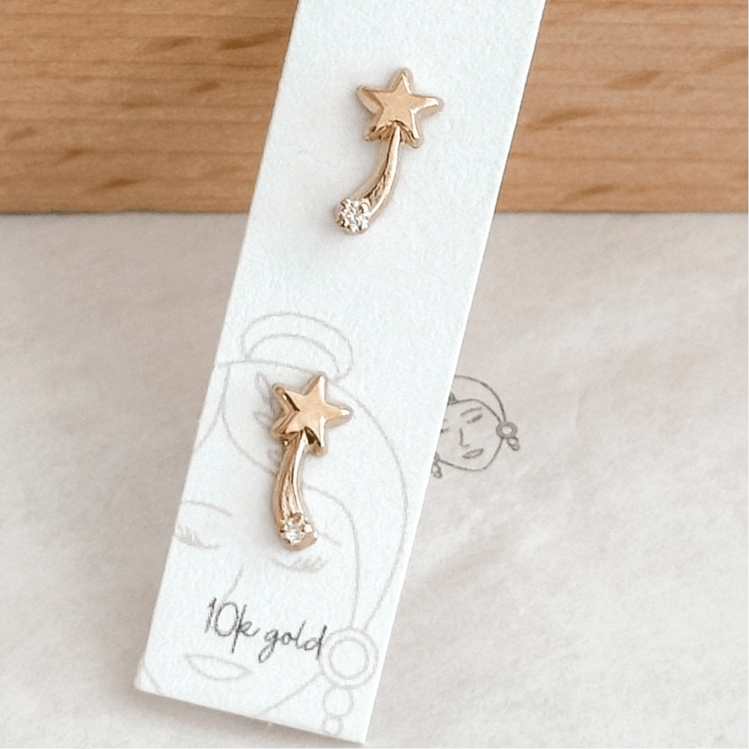 Comet Stud Earrings 10K Solid Gold | Waterproof & Hypoallergenic - Liv.Aura Jewelry