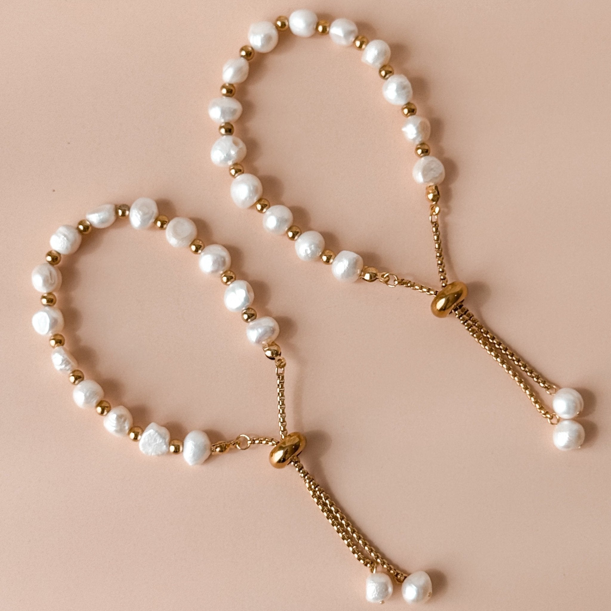 Coraline Adjustable Freshwater Pearl Bracelet, 18K Gold Beads, Waterproof & Hypoallergenic - Liv.Aura Jewelry