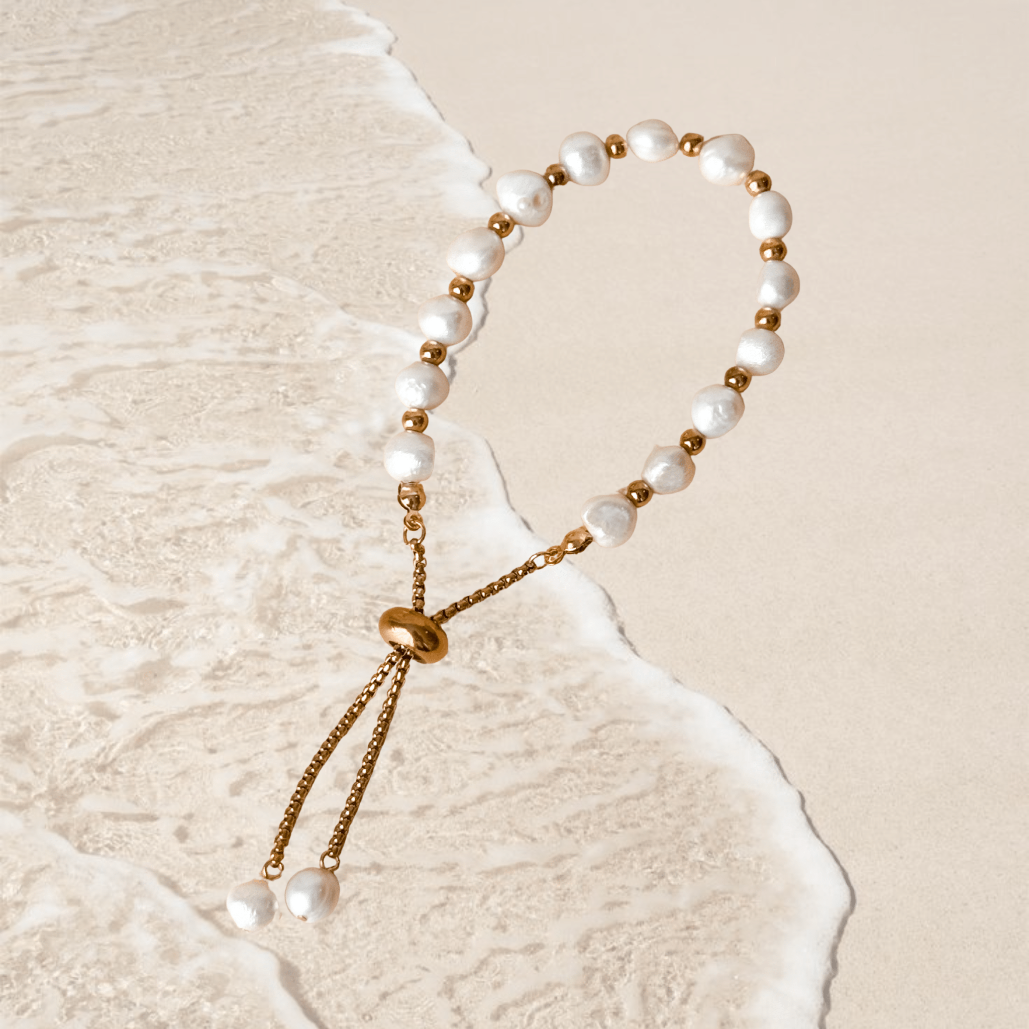 Coraline Adjustable Freshwater Pearl Bracelet, 18K Gold Beads, Waterproof & Hypoallergenic - Liv.Aura Jewelry