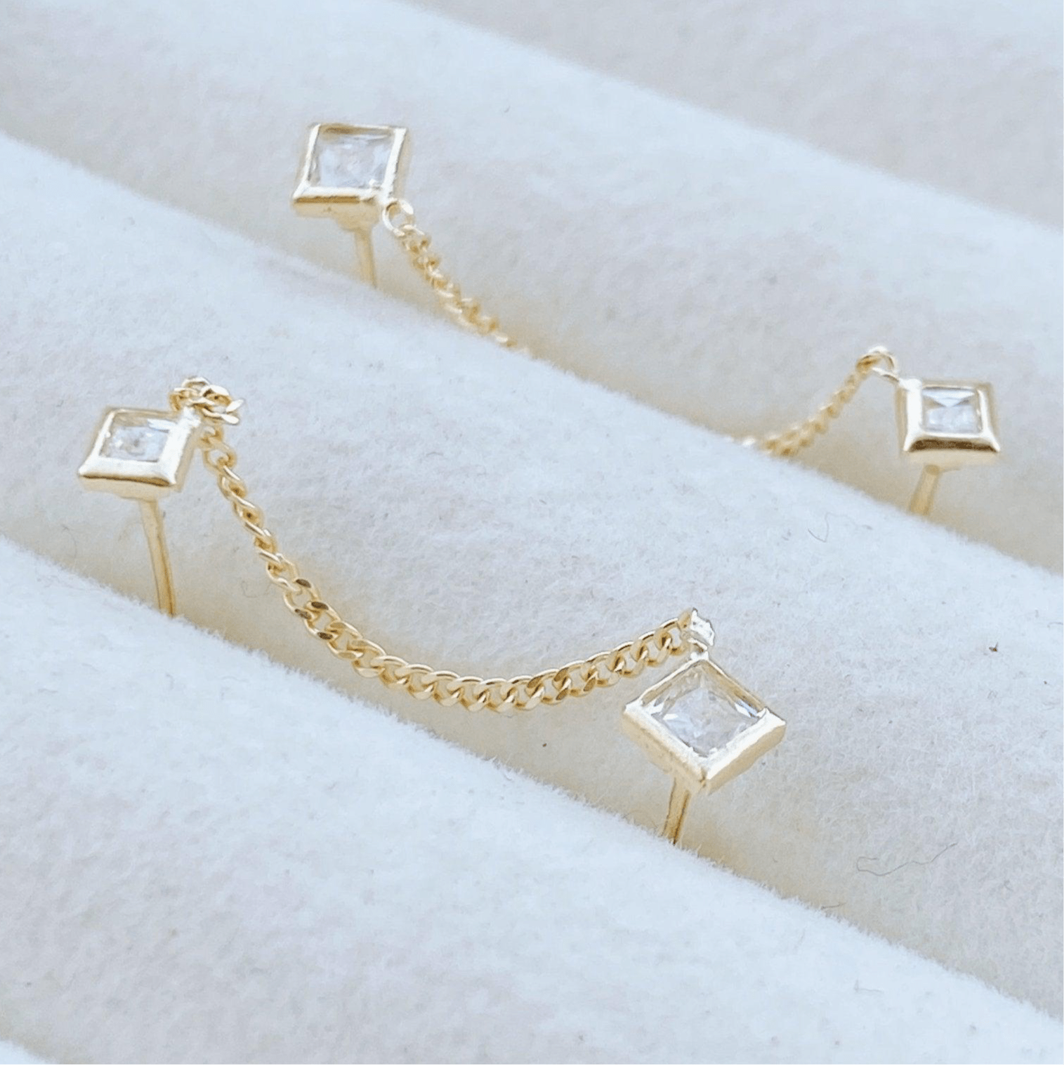 Double Square Piercing Earring – 10K Gold, Screw Back, Hypoallergenic, Piercing Jewelry - Liv.Aura Jewelry