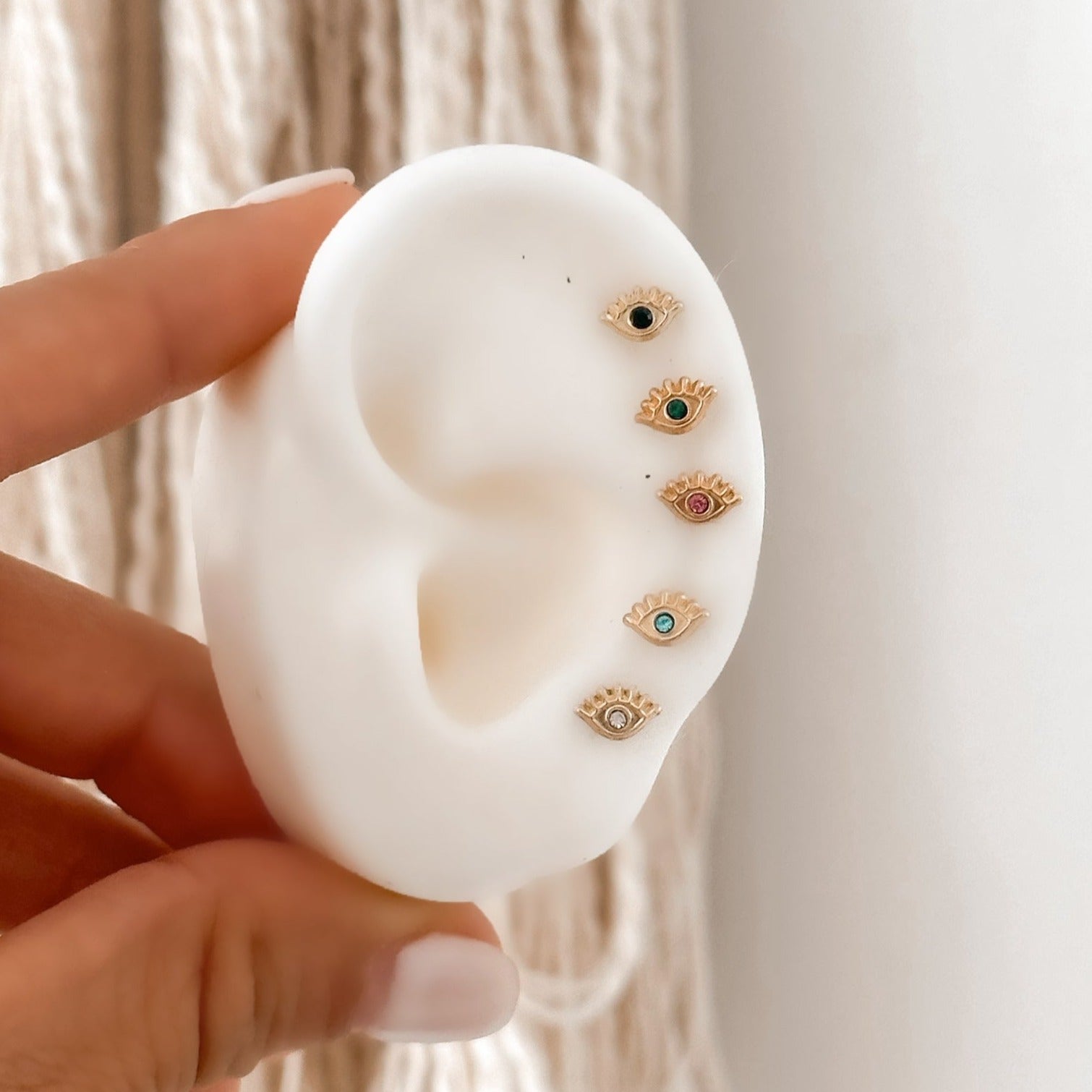 Evil Eye Stud Earrings 10K Gold white/black/green/pink/turquoise - Liv.Aura Jewelry