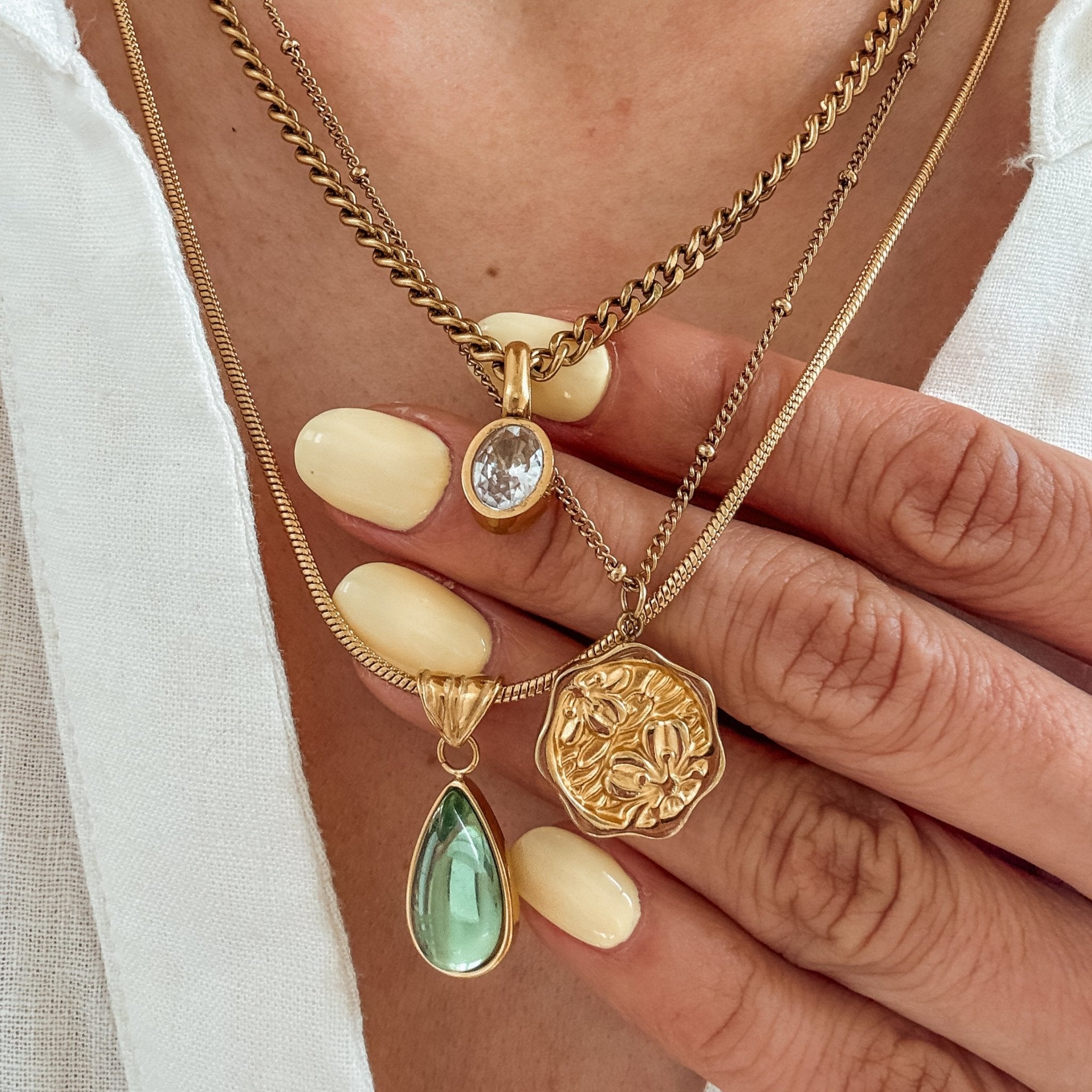 Green Drop Necklace – Waterproof & Hypoallergenic 18K Gold Pendant - Liv.Aura Jewelry
