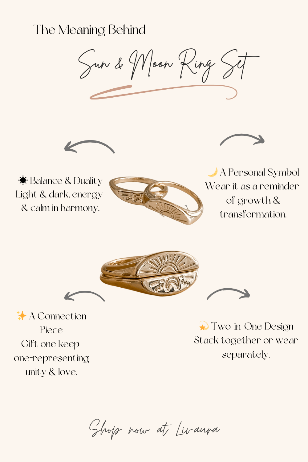 The meaning behind the Moon & Sun Ring Set – representing balance, transformation & connection