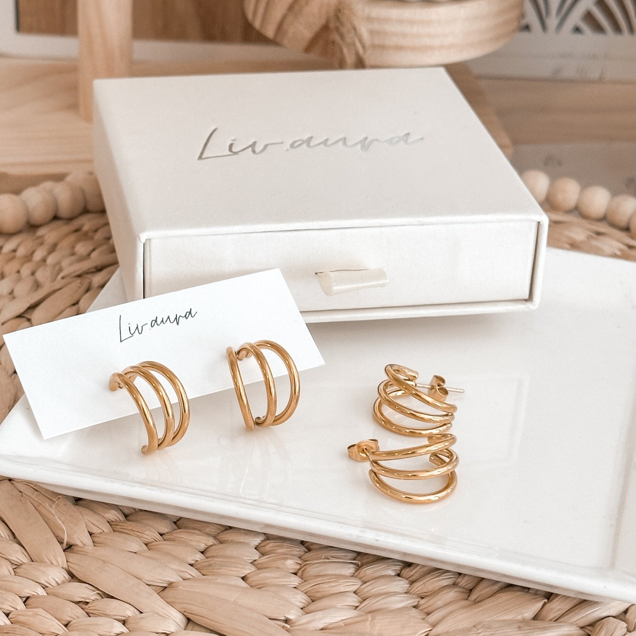 Triple Hoop Earrings 18K Gold or Silver – Waterproof & Hypoallergenic - Liv.Aura Jewelry