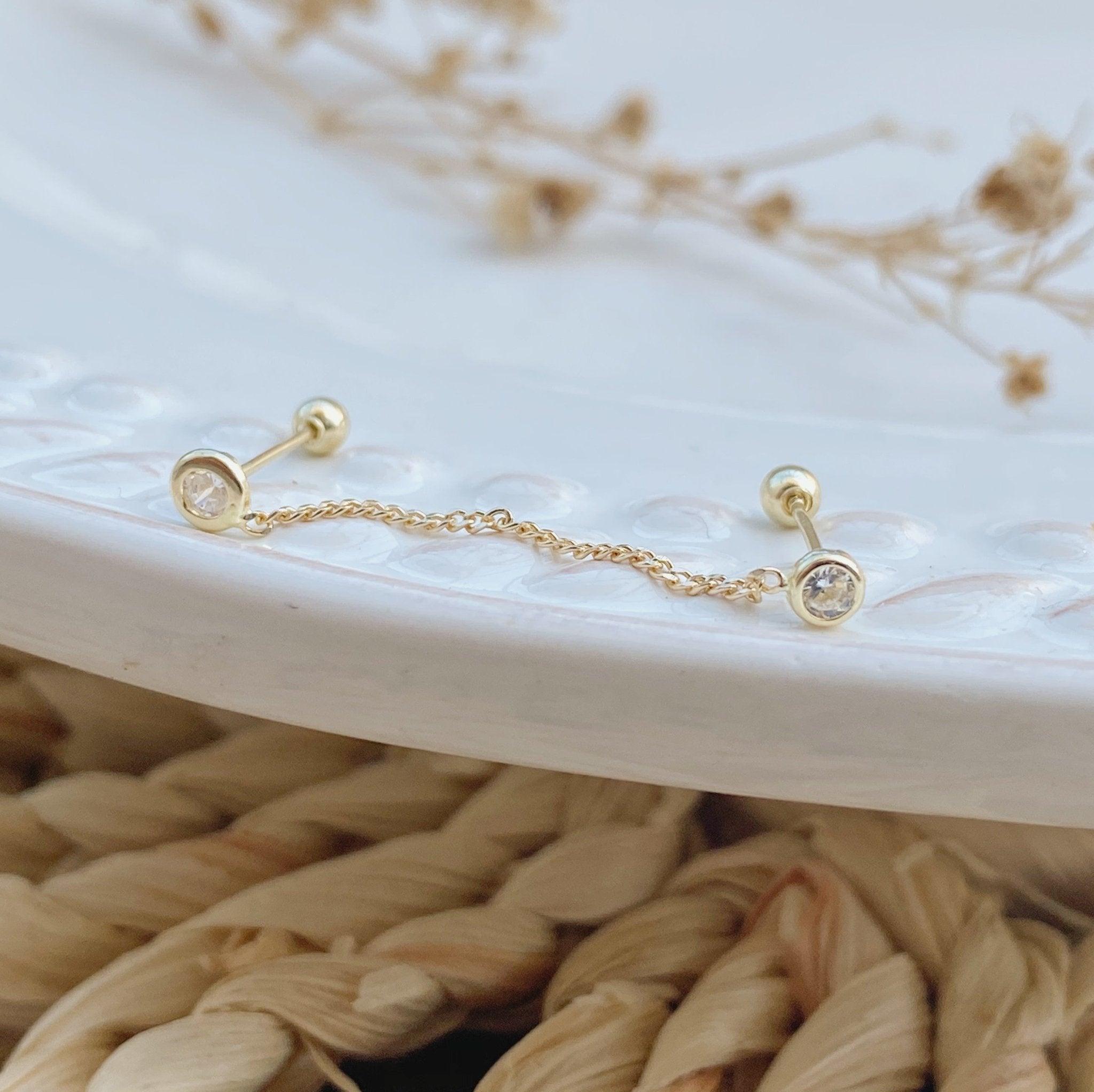 10K Gold Double Circle Piercing Earring – Screw Back, Hypoallergenic - Liv.Aura Jewelry