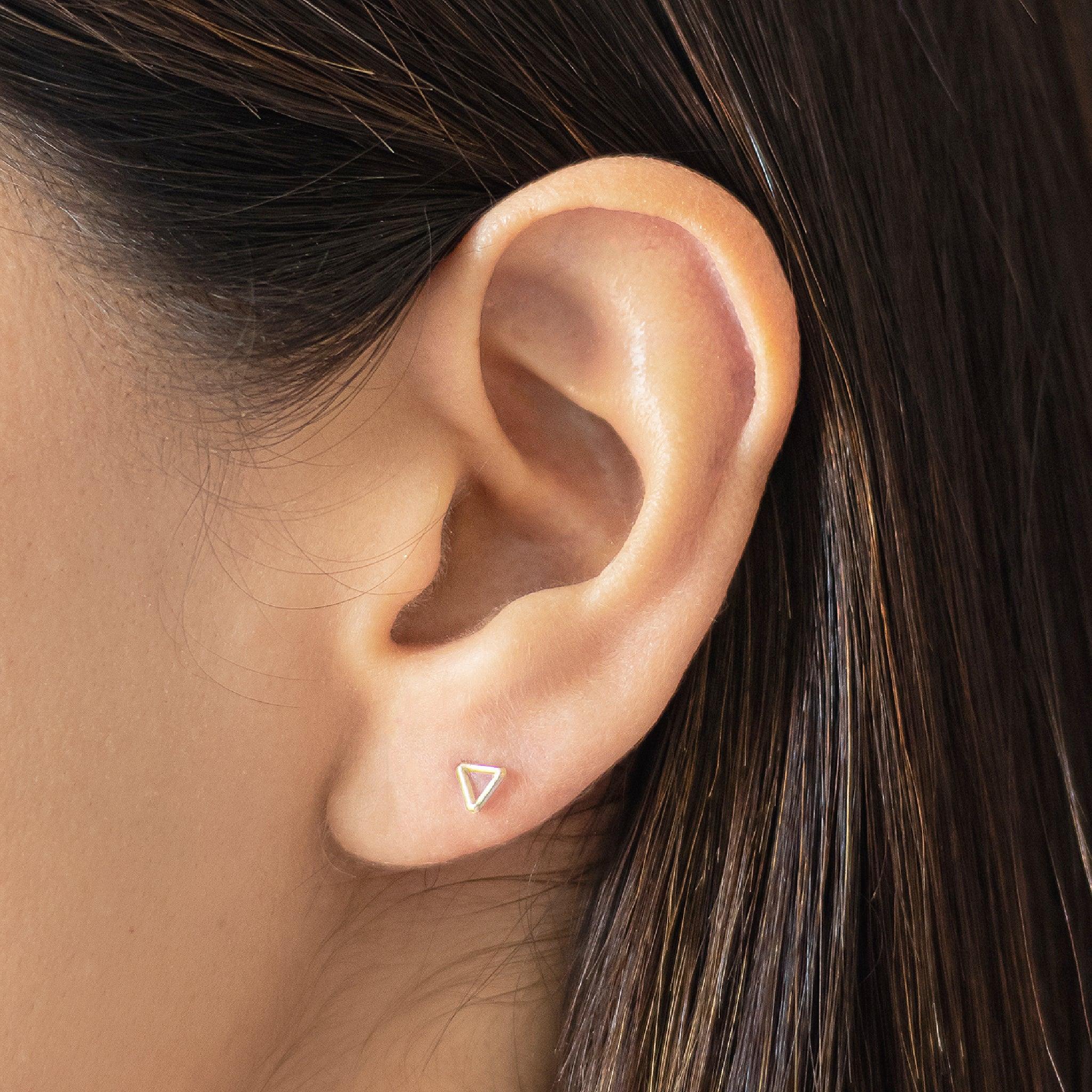 10K Gold Open Triangle Stud Earrings | Screw Back, Hypoallergenic - Liv.Aura Jewelry