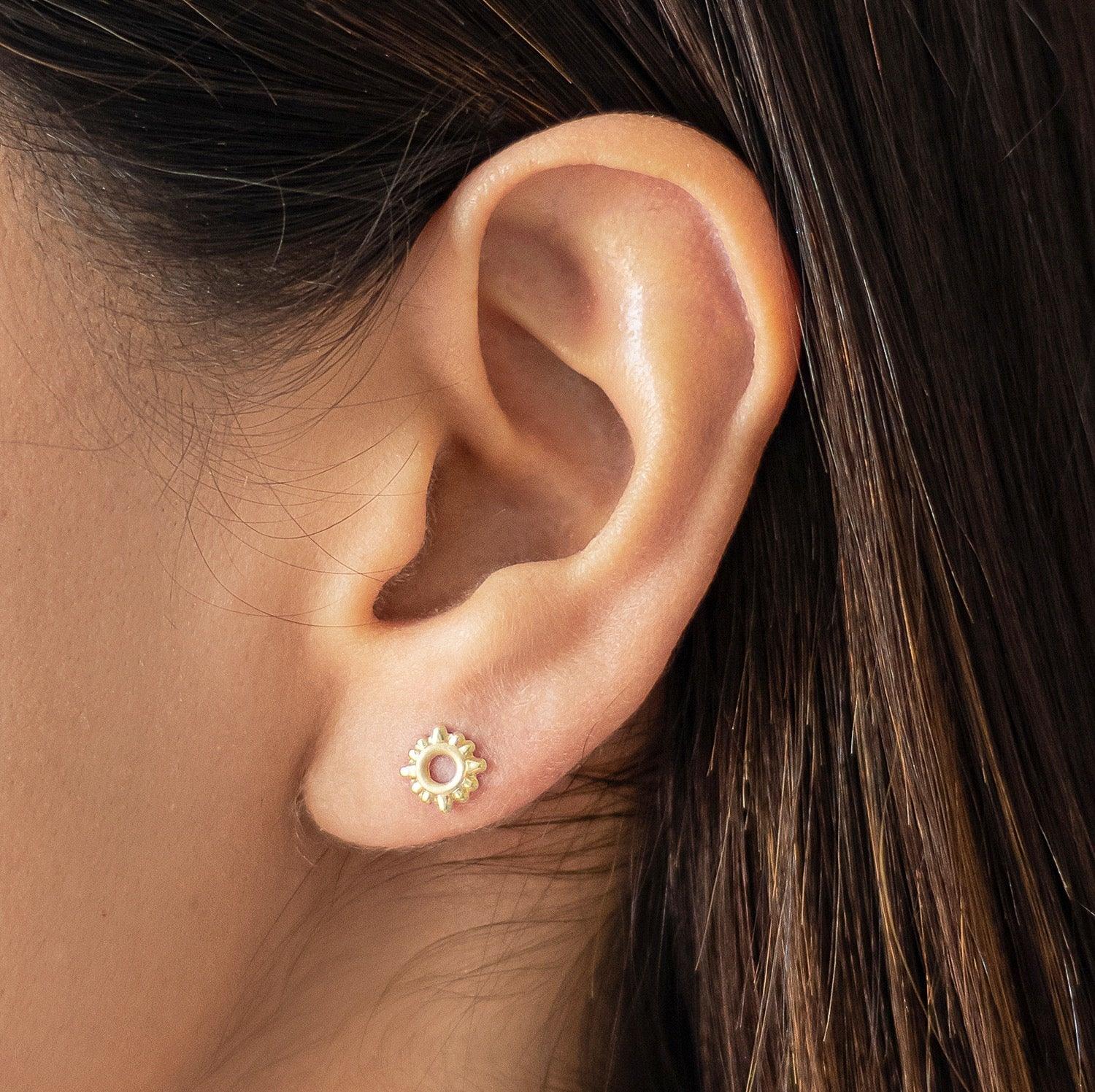 10K Gold Sun Stud Earrings – Screw Back, Hypoallergenic & Waterproof - Liv.Aura Jewelry