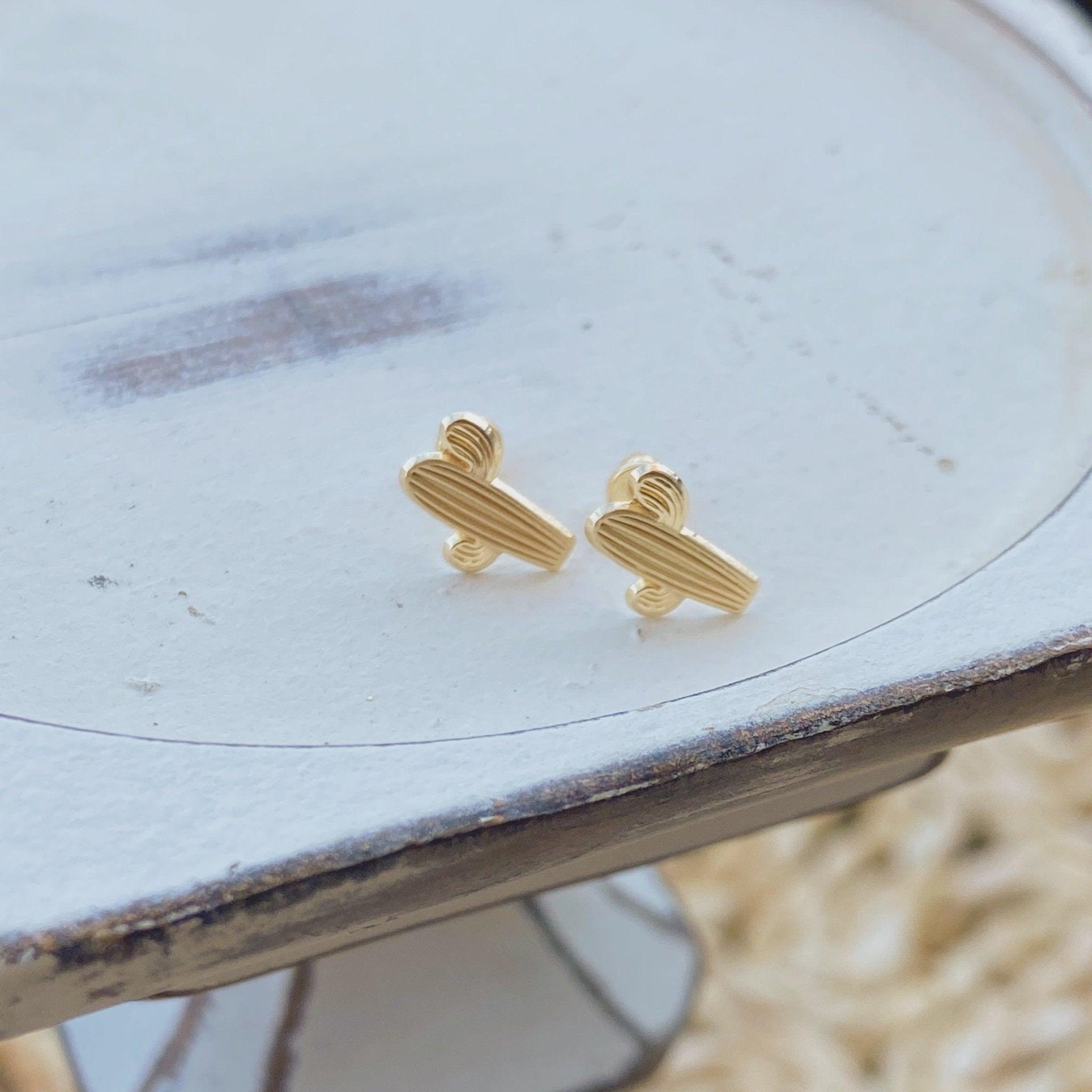 Cactus Stud Earrings 10K Gold | Hypoallergenic & Screw Back - Liv.Aura Jewelry