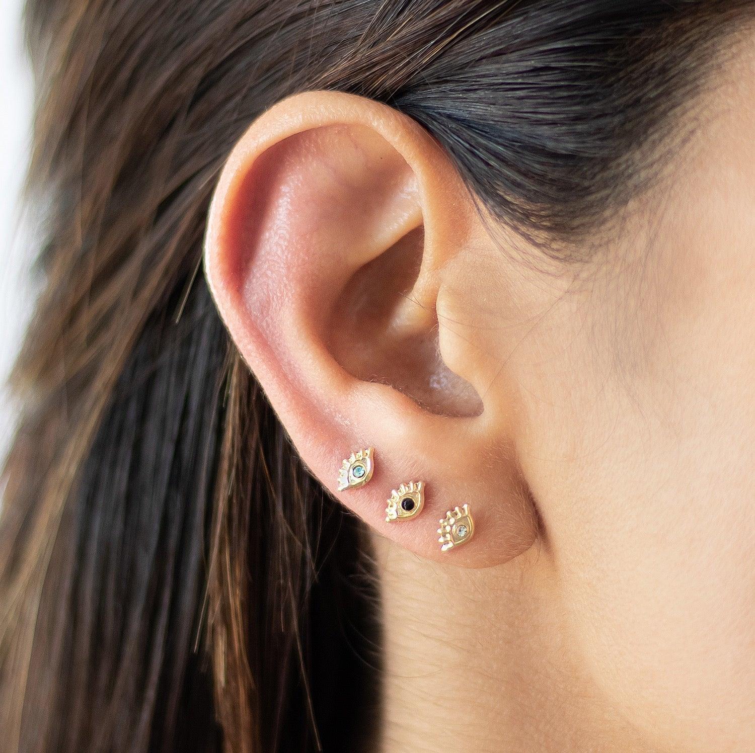 Evil Eye Stud Earrings 10K Gold white/black/green/pink/turquoise - Liv.Aura Jewelry