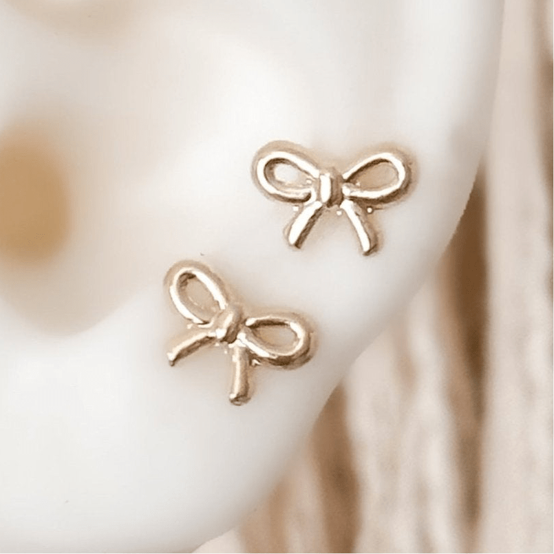 10K Gold Bow Stud Earrings – Hypoallergenic, Screw Back - Liv.Aura Jewelry