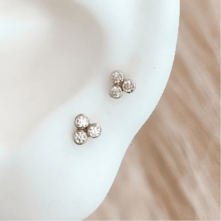 10K Gold CZ Mini Trio Bezel Stud Earrings - Liv.Aura Jewelry