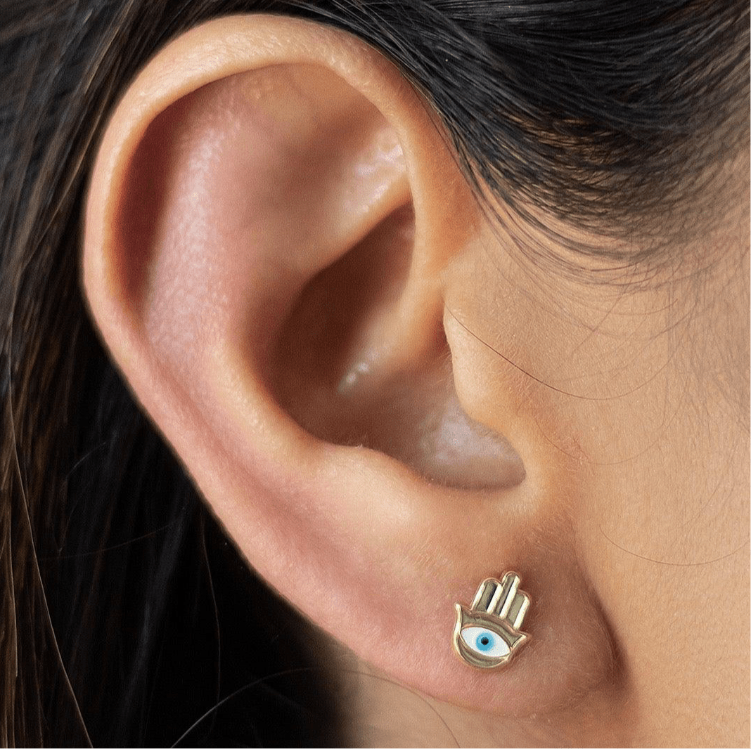 10K Gold Hamsa Hand Stud Earrings | Waterproof & Hypoallergenic - Liv.Aura Jewelry