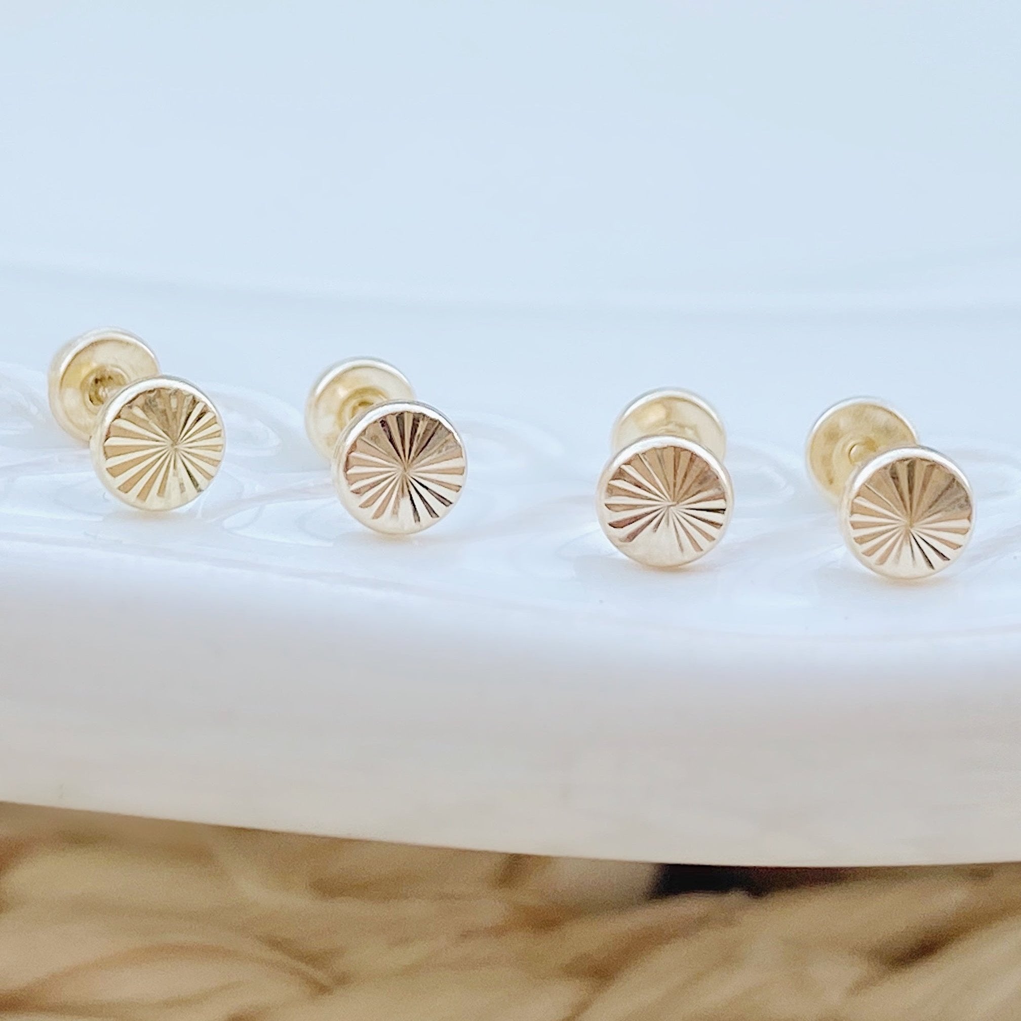 10K Gold Mini Circle Stud Earrings | Screw Backs, Hypoallergenic - Liv.Aura Jewelry
