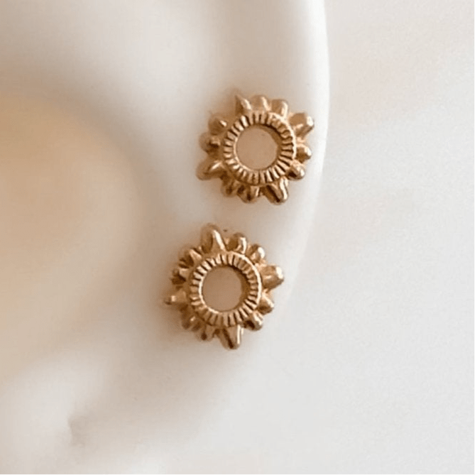 10K Gold Sun Stud Earrings – Screw Back, Hypoallergenic & Waterproof - Liv.Aura Jewelry