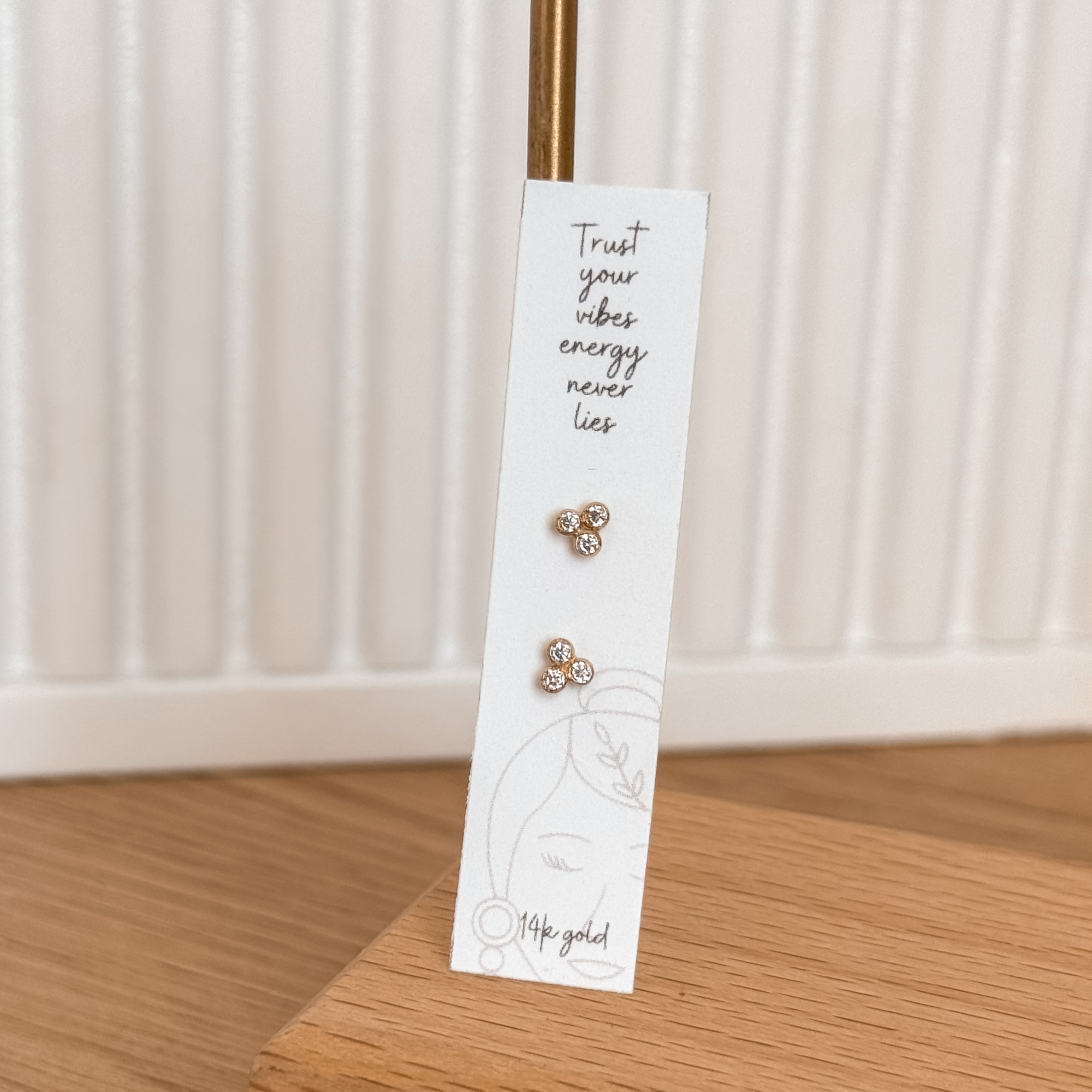 14K Solid Gold CZ Mini Trio Bezel Stud Earrings