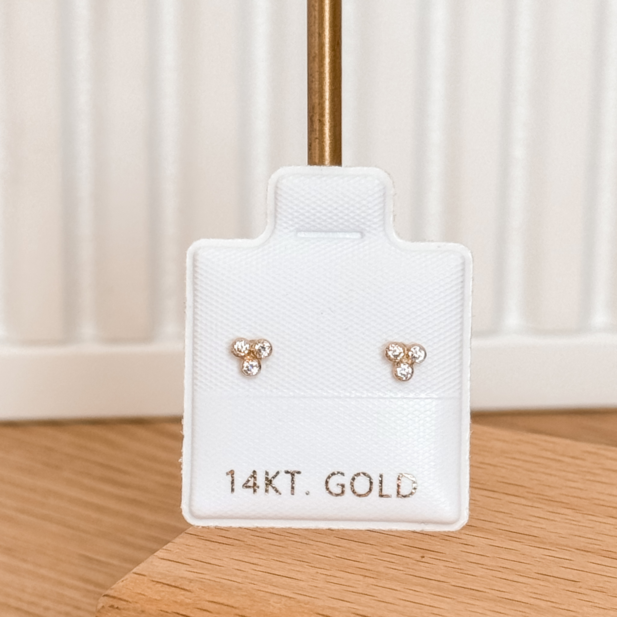 14K Solid Gold CZ Mini Trio Bezel Stud Earrings