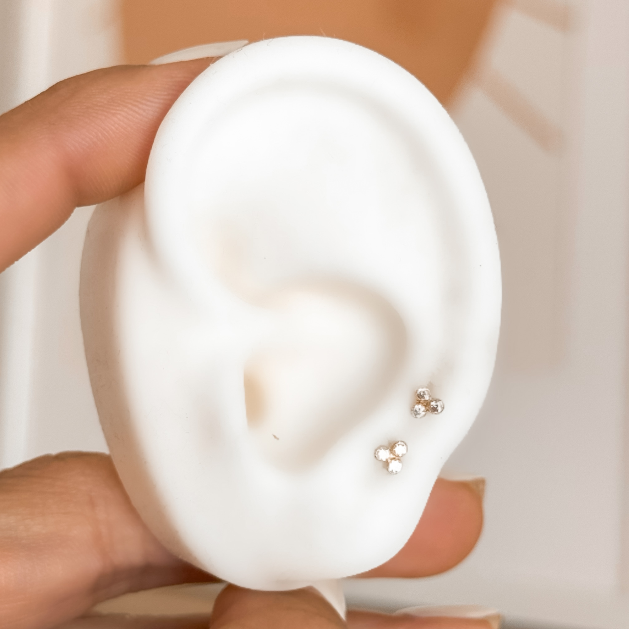 14K Solid Gold CZ Mini Trio Bezel Stud Earrings