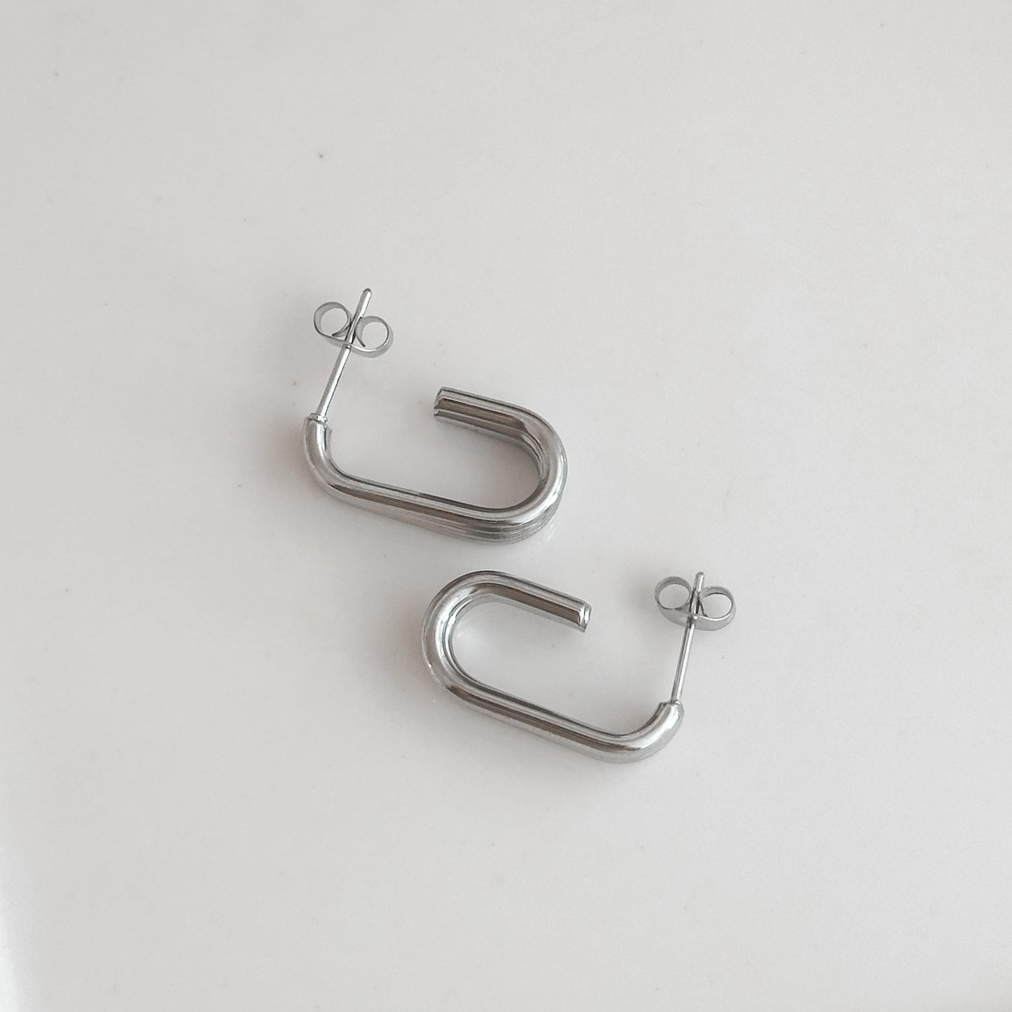 Silver Block Hoop Earrings 18K Gold