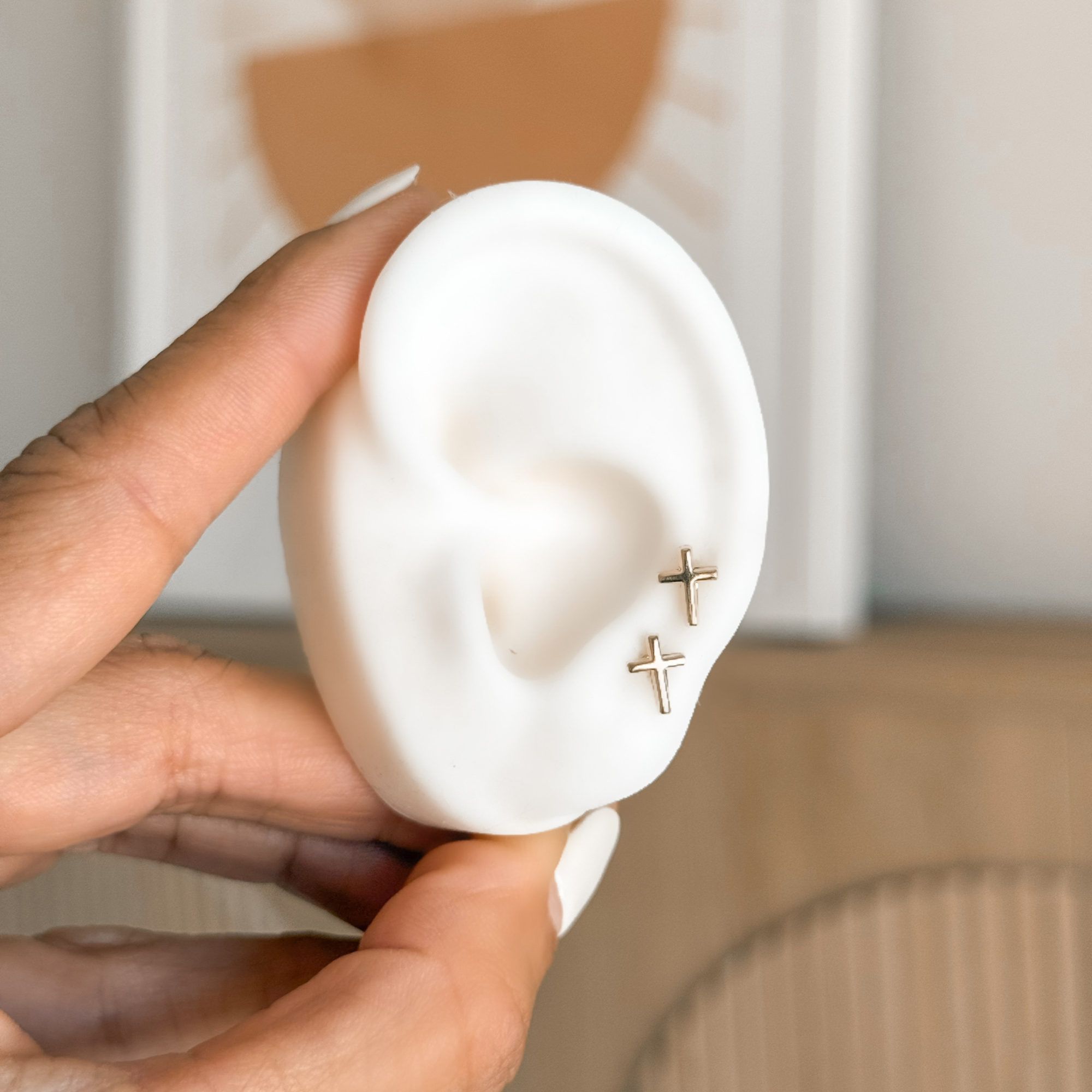 14K Solid Gold Cross Stud Earrings