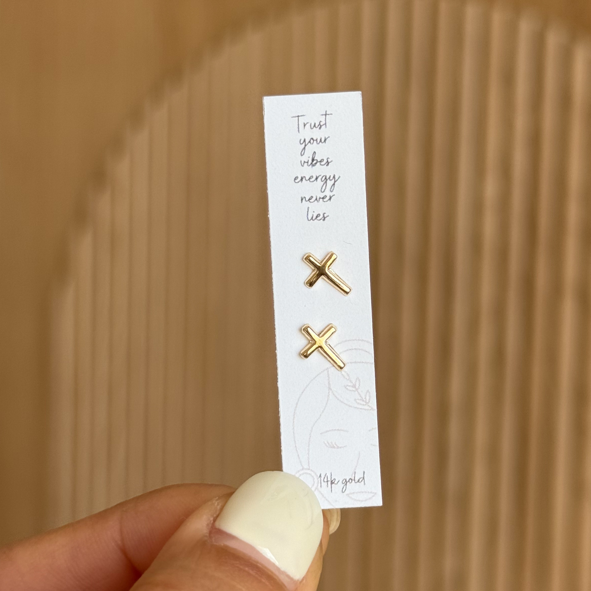 14K Solid Gold Cross Stud Earrings