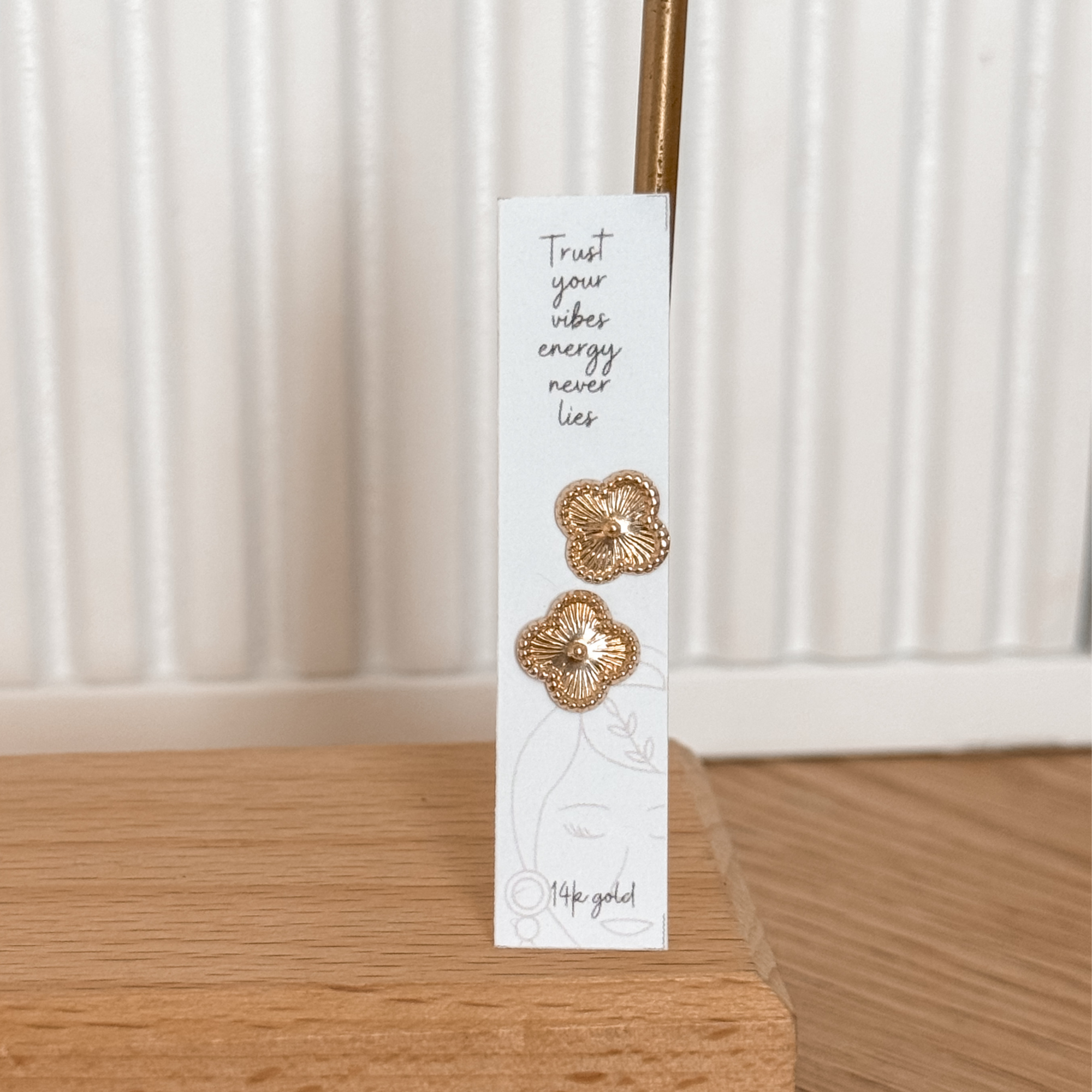 14k Gold Clover Flower Stud Earrings