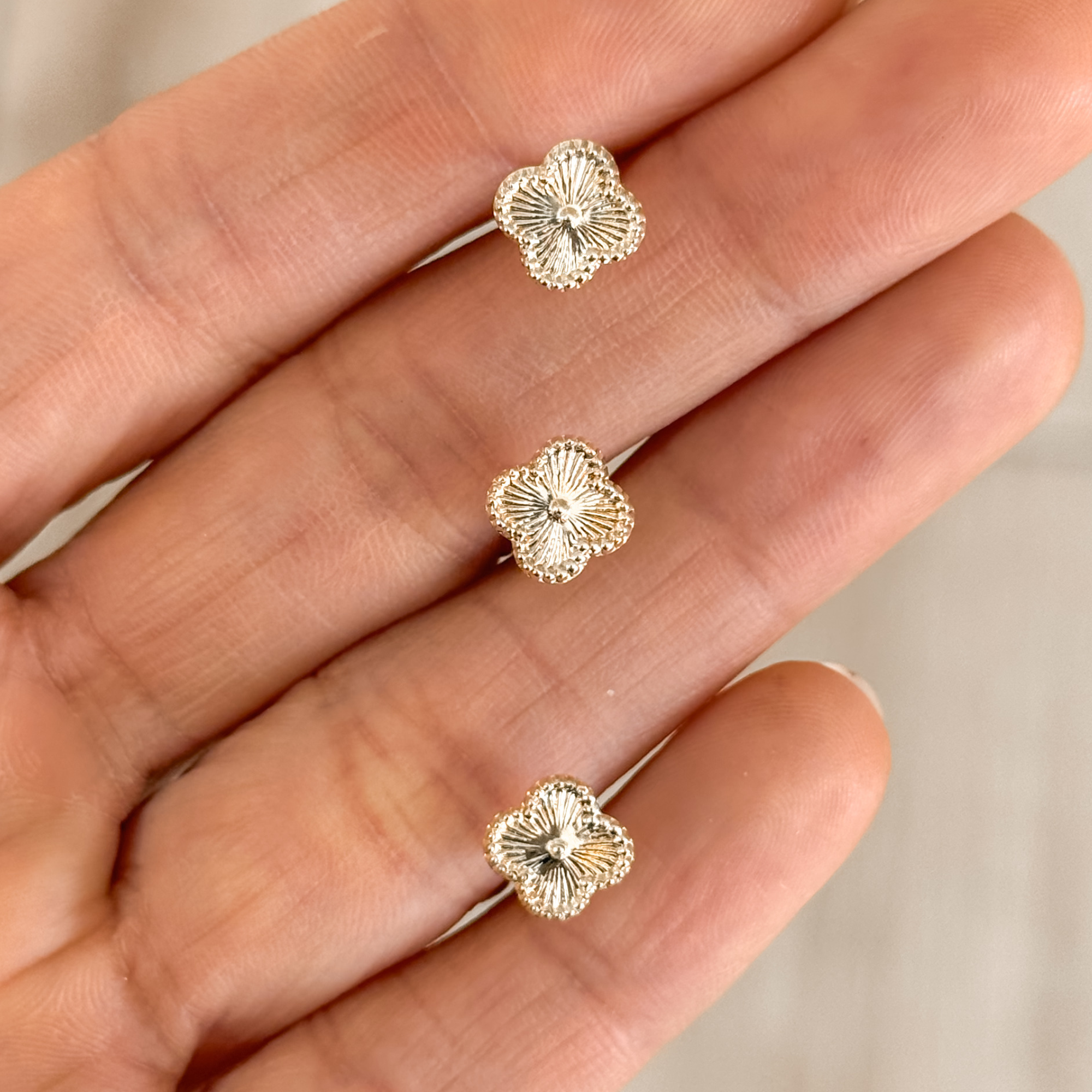 10k & 14k Gold Clover Flower Stud Earrings