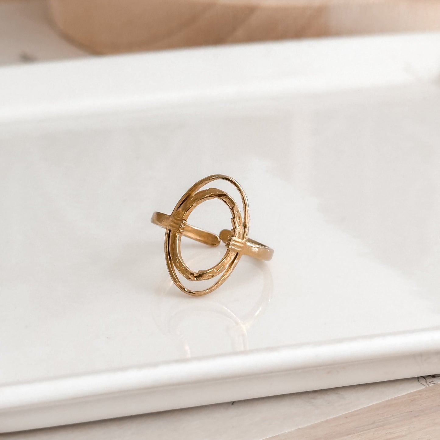 Simple Double Oval Open Ring 18K Gold