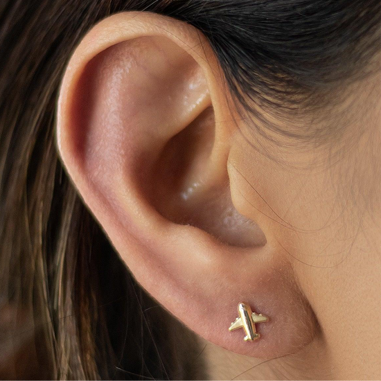 10K Gold Airplane Stud Earrings – Hypoallergenic & Waterproof | Perfect for Travel Lovers