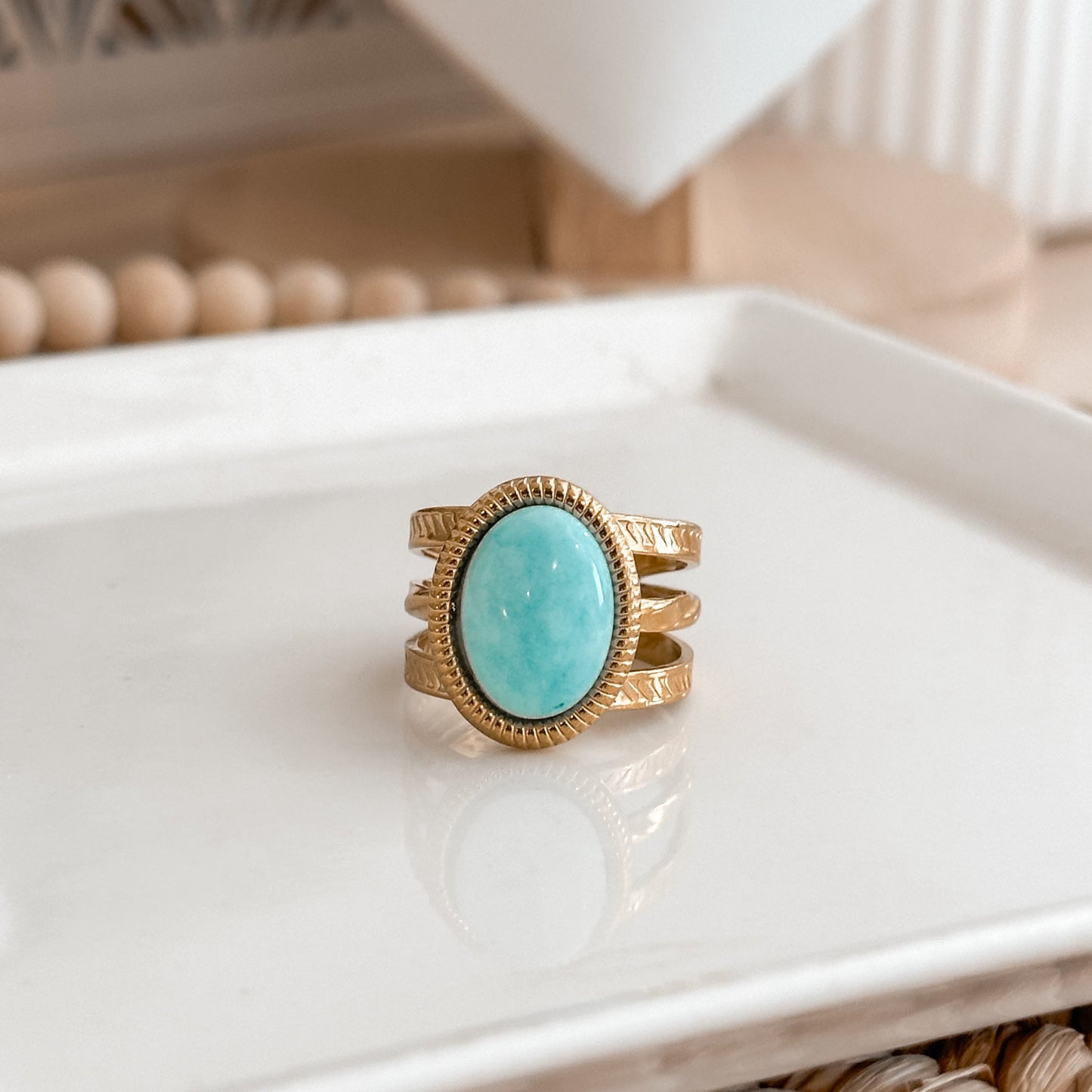 Bold Boho Turquoise Gemstone Ring 18K Gold