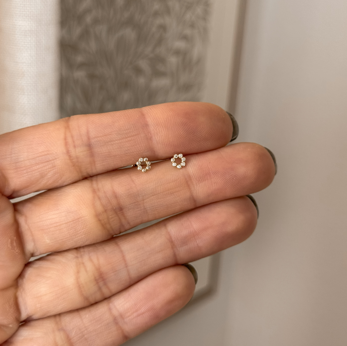 10K Solid Gold Tiny CZ Circle Stud Earrings