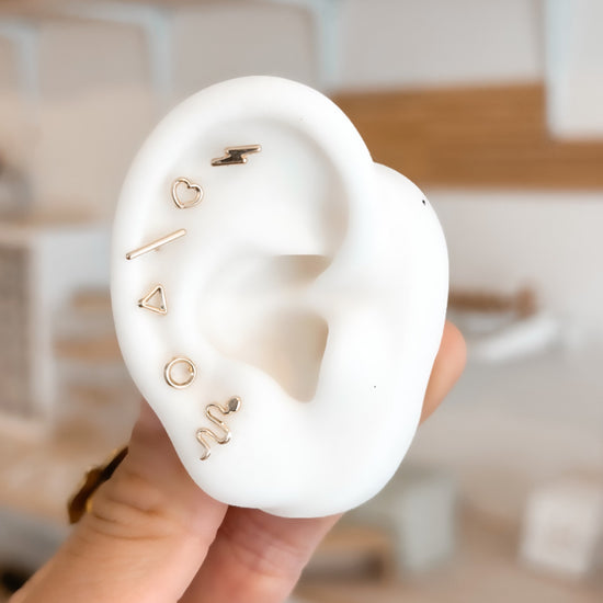 ear stack with 6 minimalist geometric stud earrings