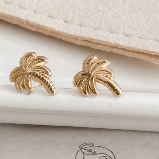 10K Gold Palm Tree Stud Earrings – Screw Back, Waterproof & Hypoallergenic